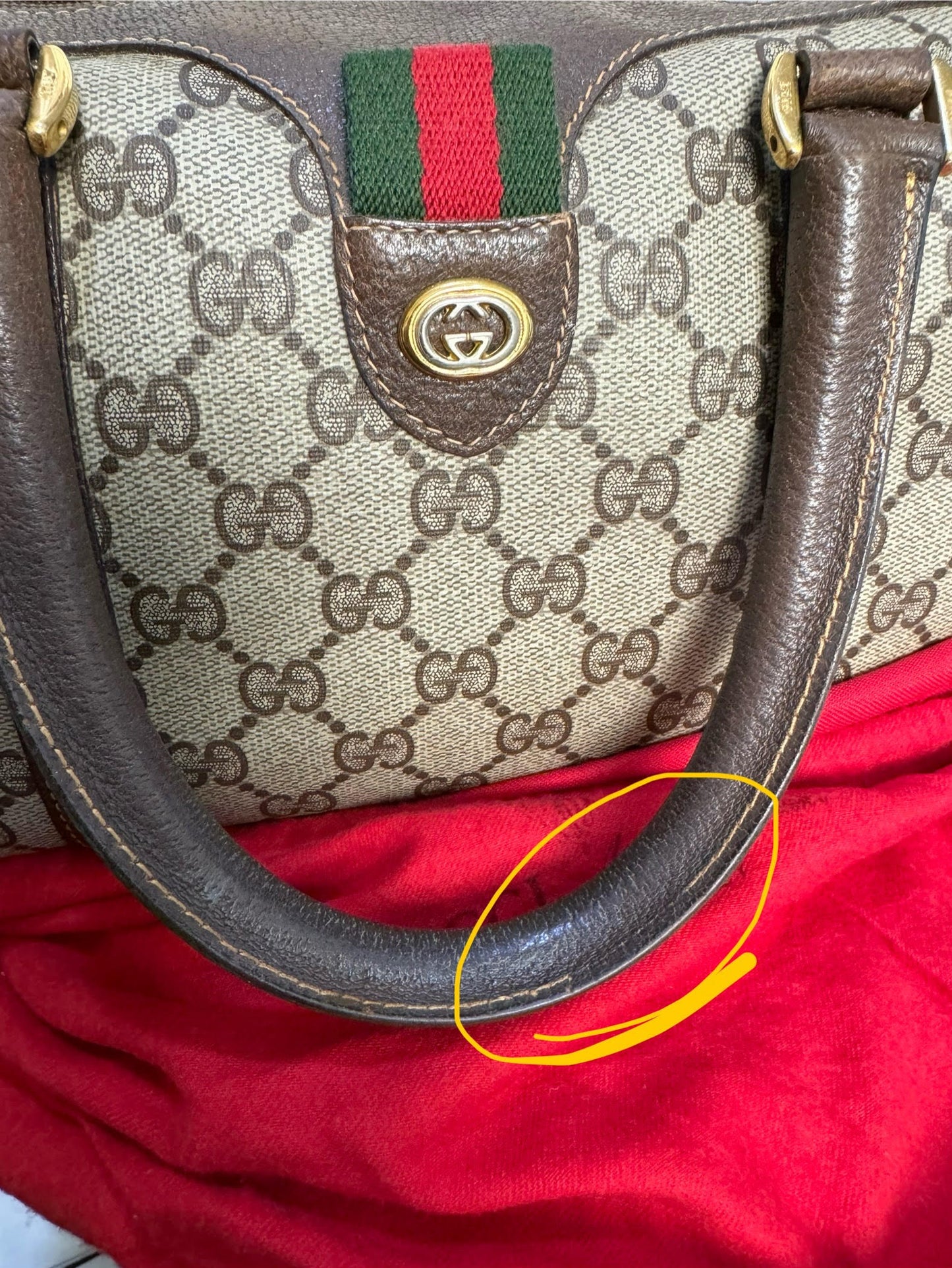 Authentic Gucci Vintage Brown Monogram Coated Canvas Boston Bag