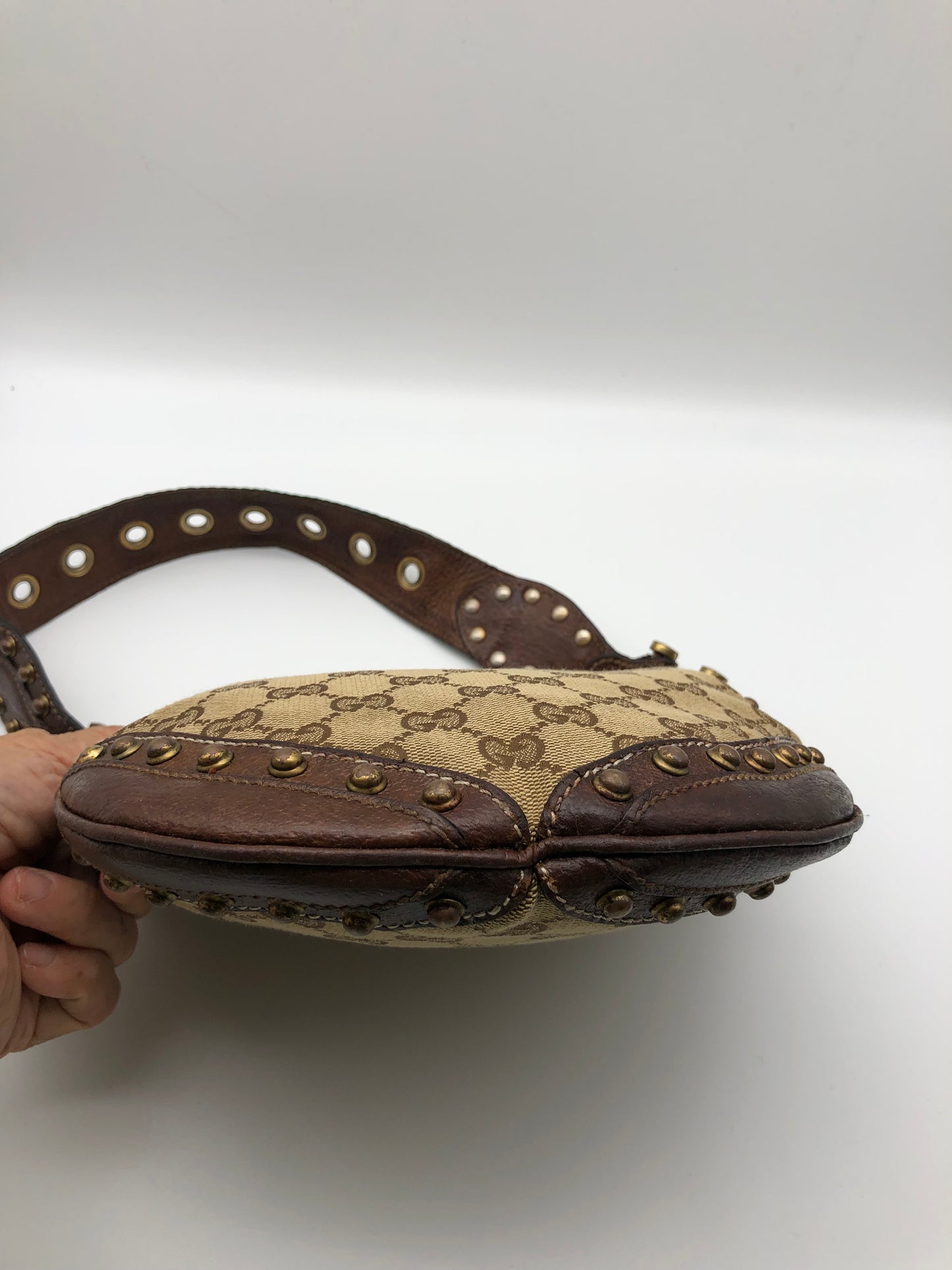Authentic GUCCI Pelham Small Hobo Studded Shoulder Bag