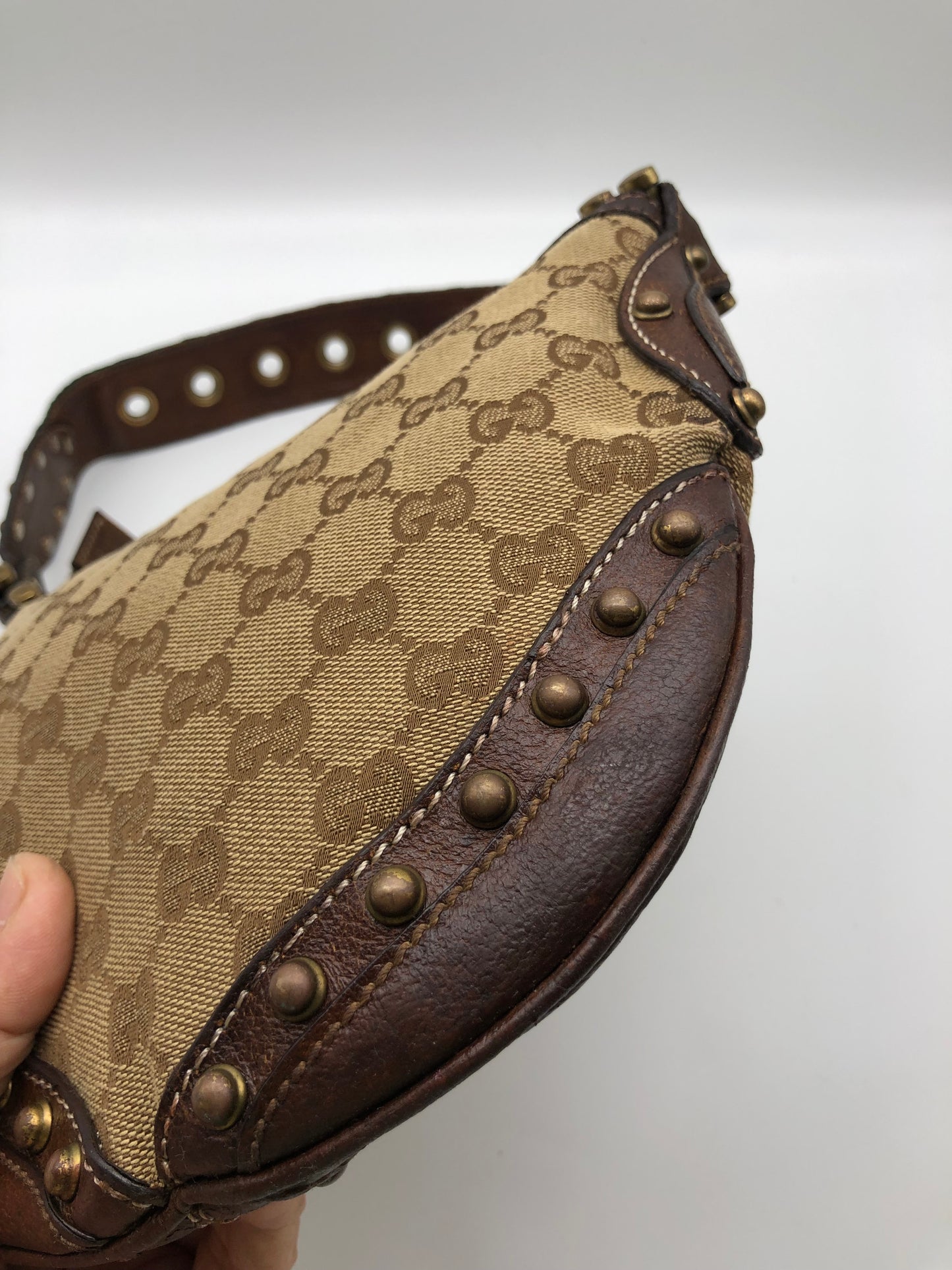 Authentic GUCCI Pelham Small Hobo Studded Shoulder Bag