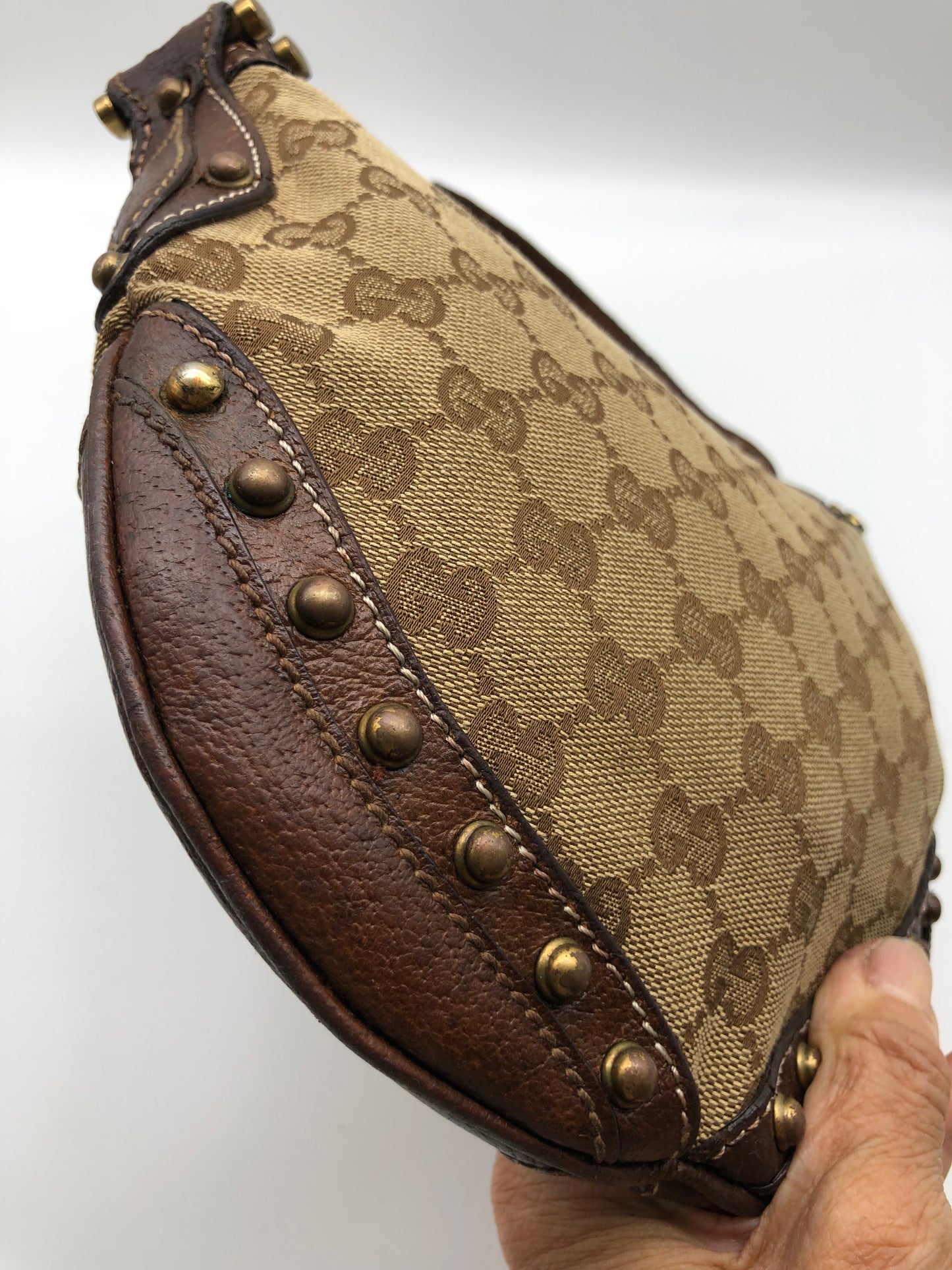 Authentic GUCCI Pelham Small Hobo Studded Shoulder Bag
