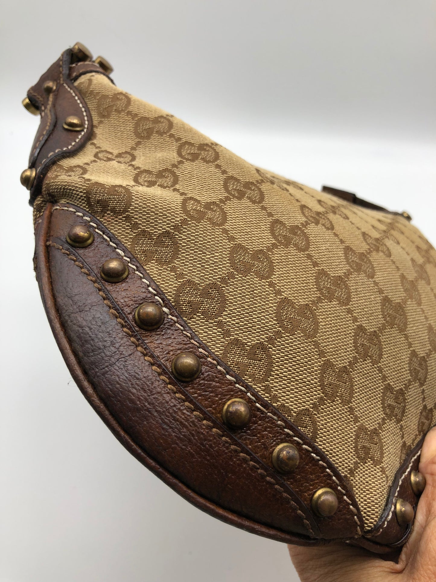 Authentic GUCCI Pelham Small Hobo Studded Shoulder Bag
