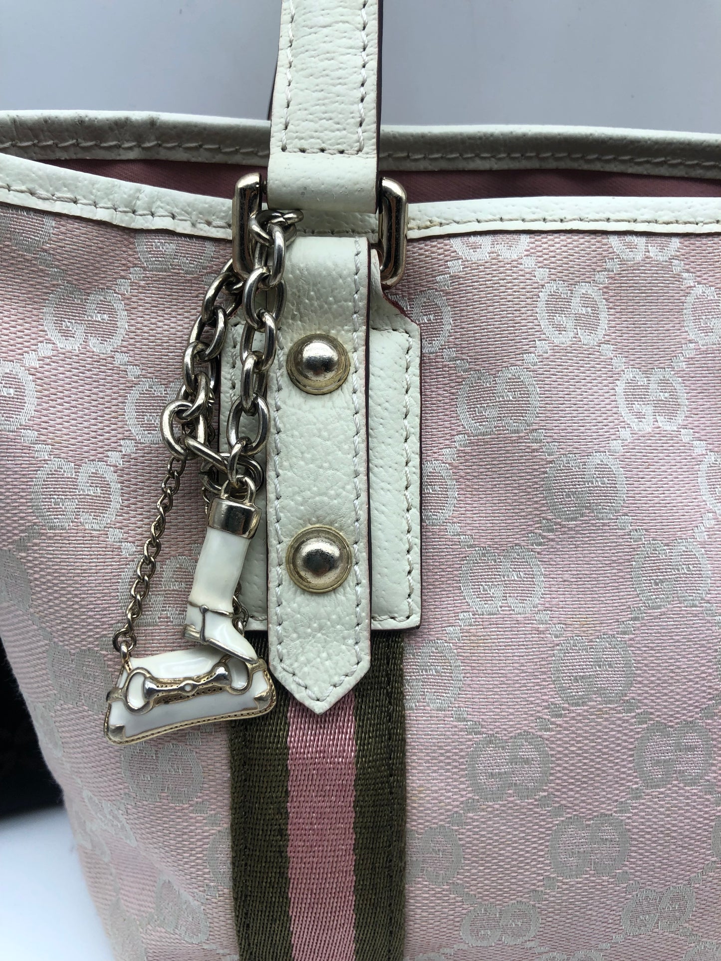 Authentic GUCCI Sherry Line Pink GG Canvas Small Tote