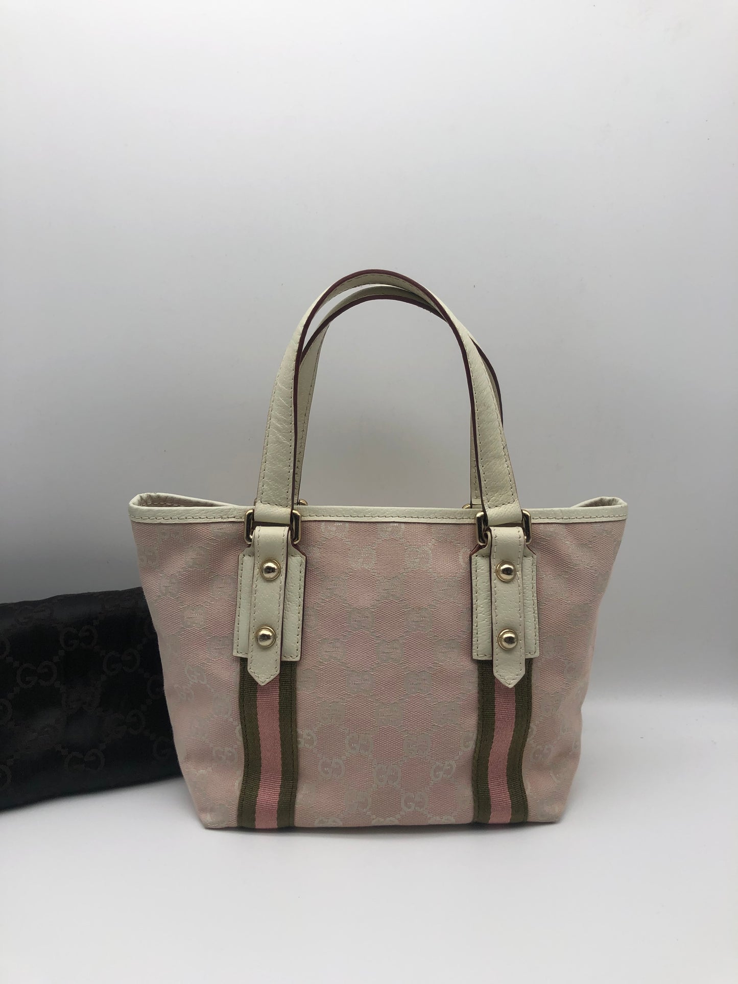 Authentic GUCCI Sherry Line Pink GG Canvas Small Tote