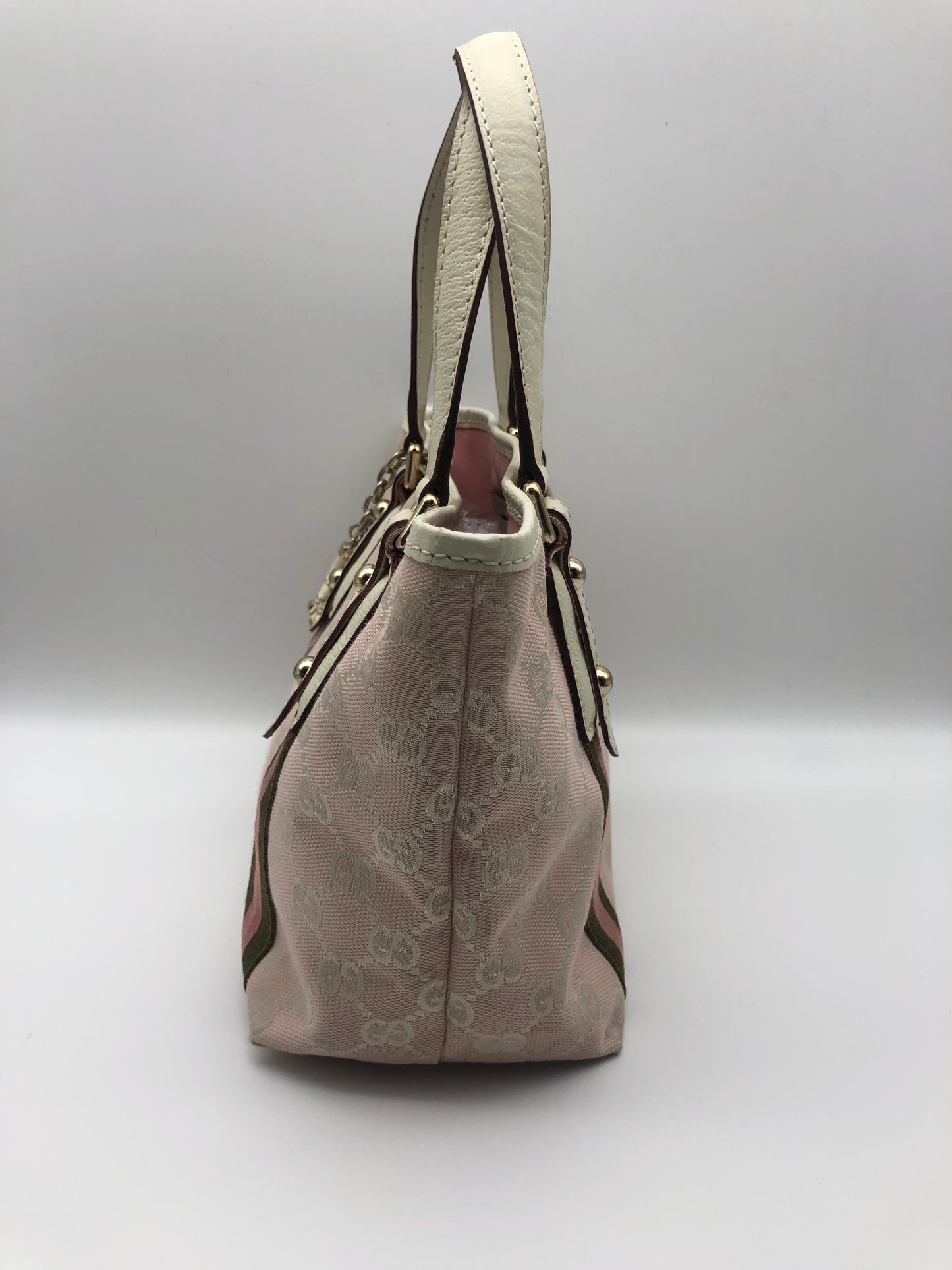 Authentic GUCCI Sherry Line Pink GG Canvas Small Tote
