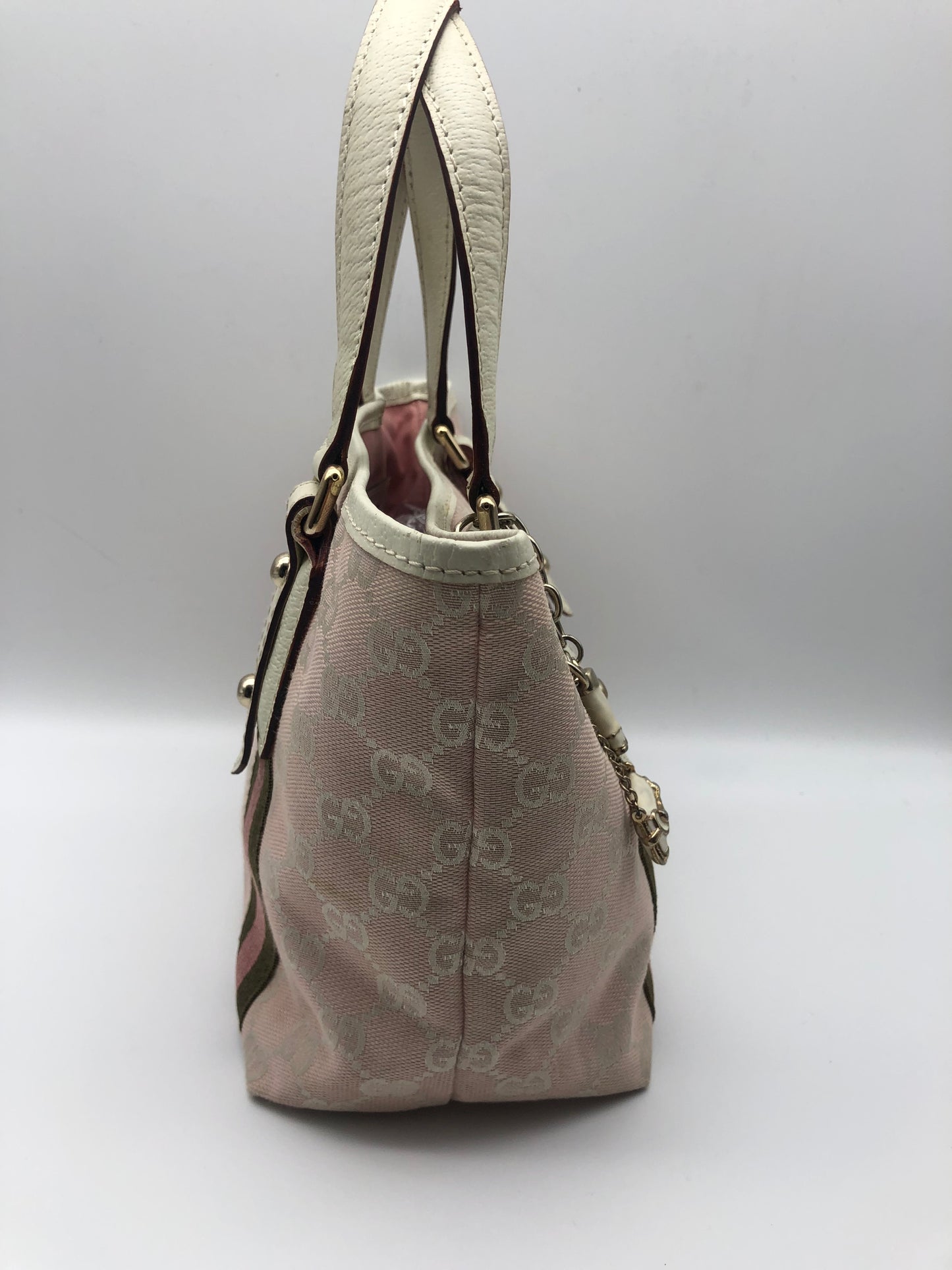 Authentic GUCCI Sherry Line Pink GG Canvas Small Tote