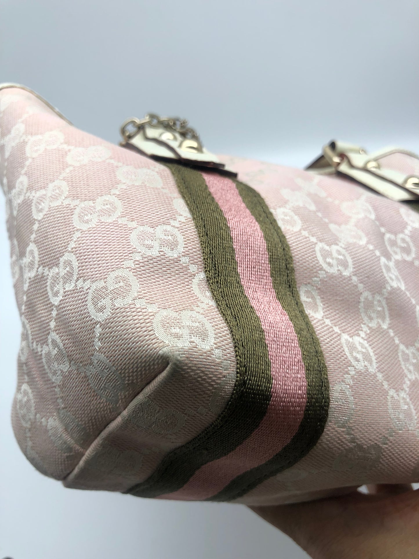 Authentic GUCCI Sherry Line Pink GG Canvas Small Tote