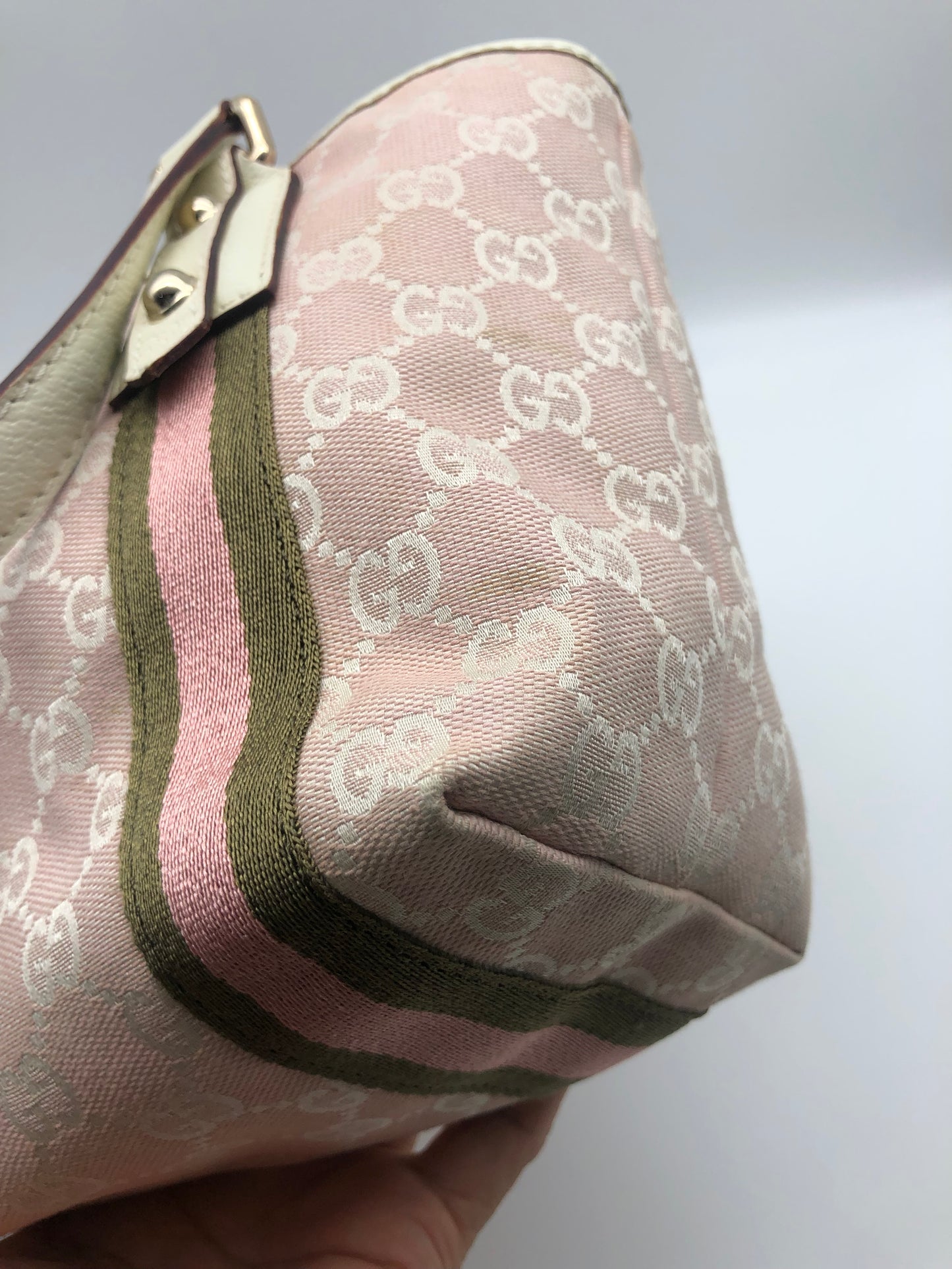 Authentic GUCCI Sherry Line Pink GG Canvas Small Tote