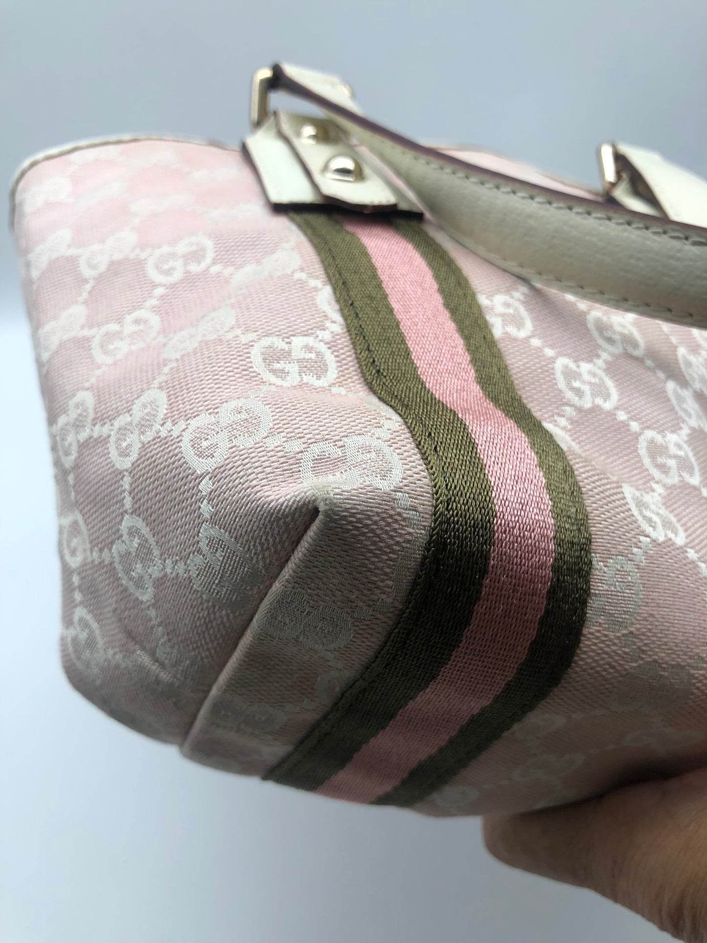 Authentic GUCCI Sherry Line Pink GG Canvas Small Tote