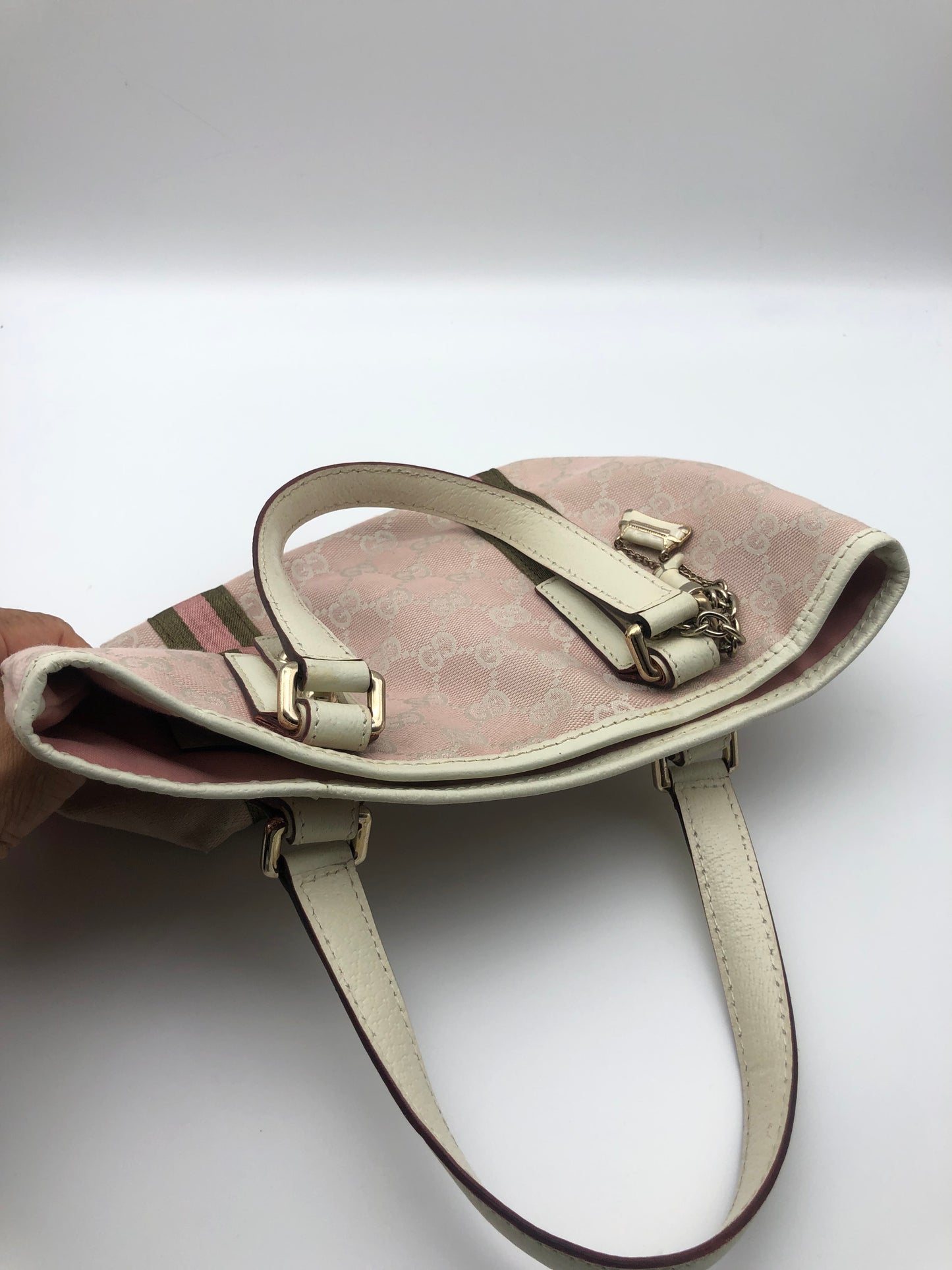 Authentic GUCCI Sherry Line Pink GG Canvas Small Tote