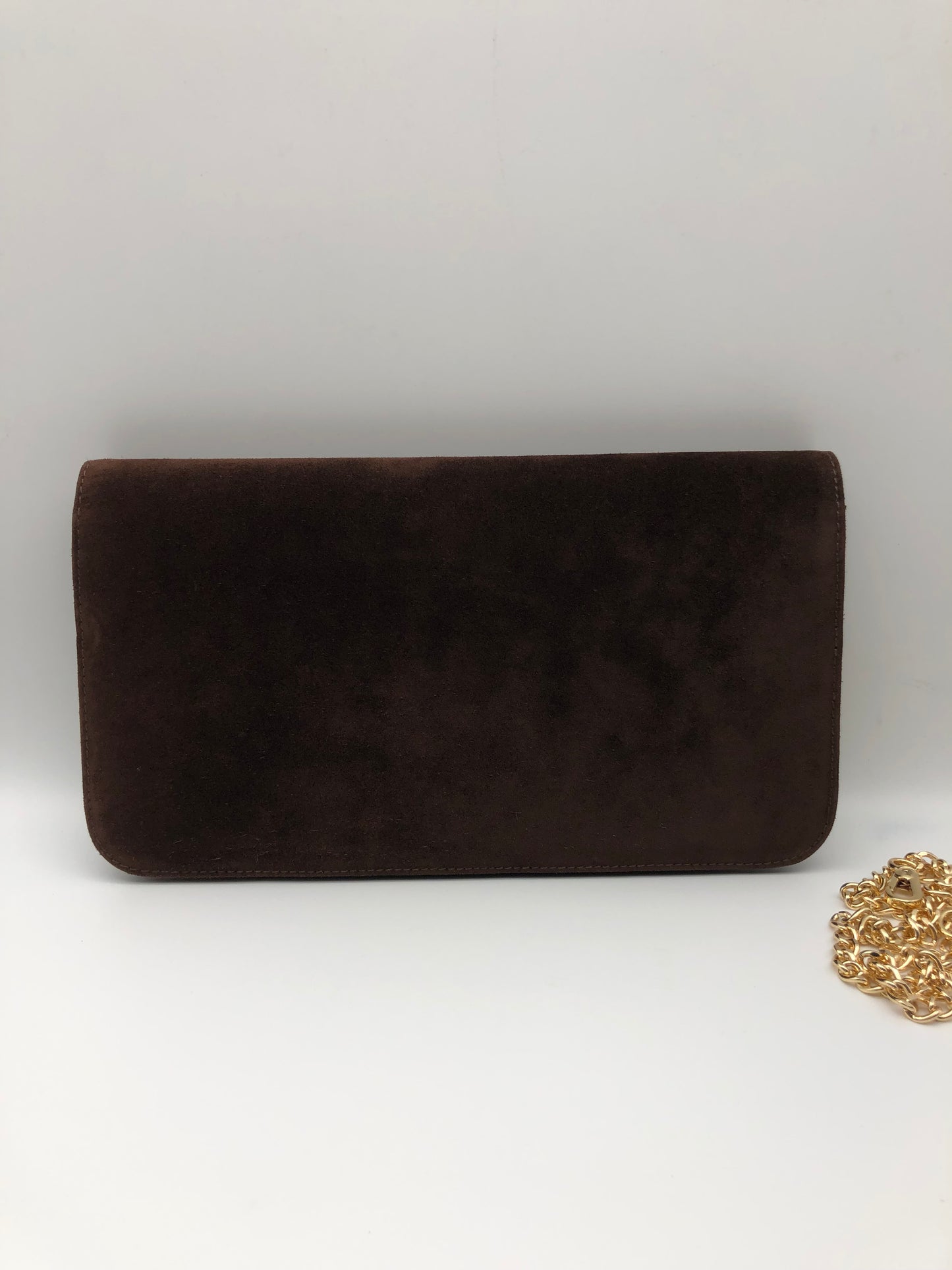Authentic GUCCI Dark Brown Suede Clutch Added Strap Shoulder Bag