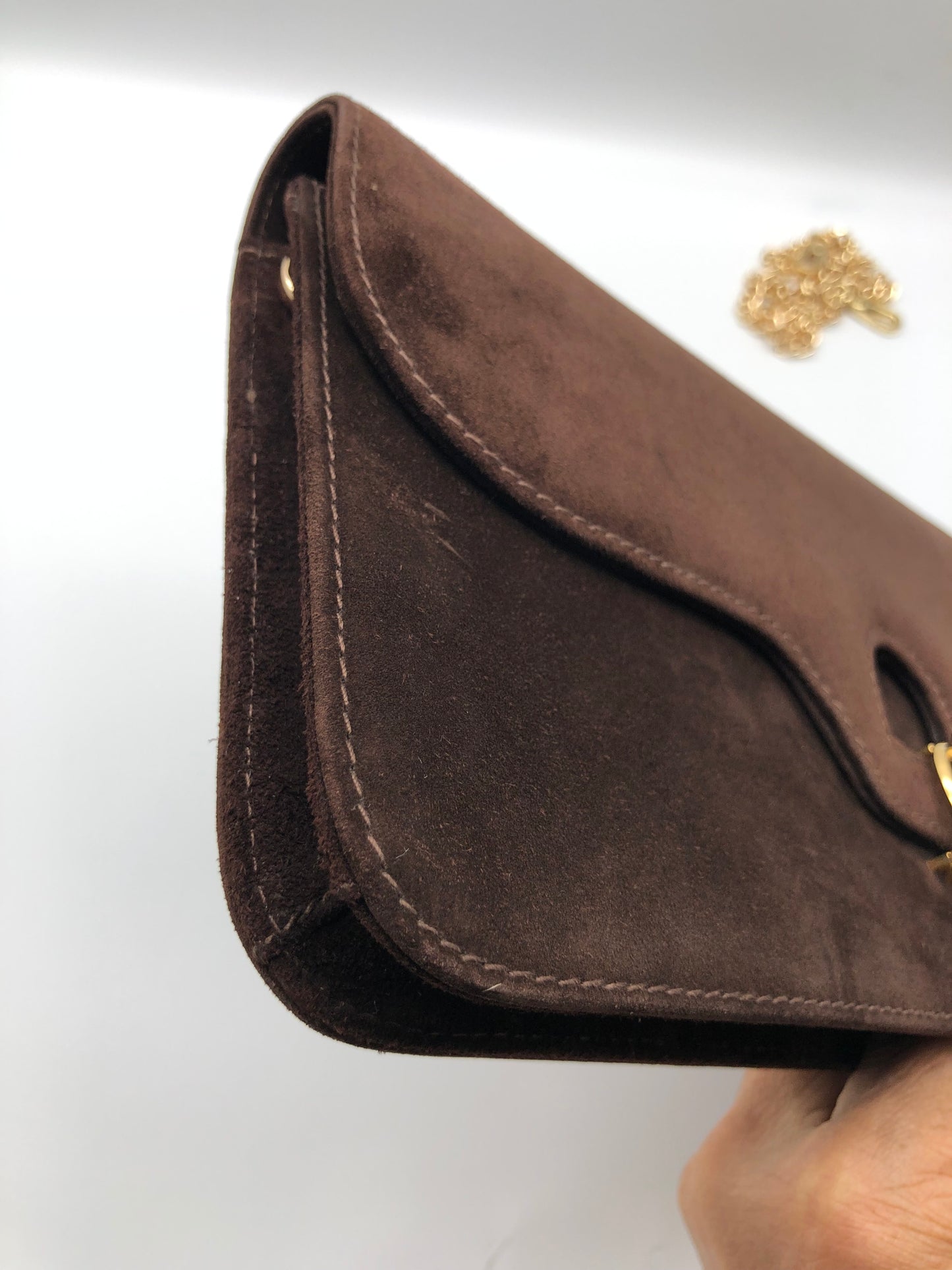 Authentic GUCCI Dark Brown Suede Clutch Added Strap Shoulder Bag