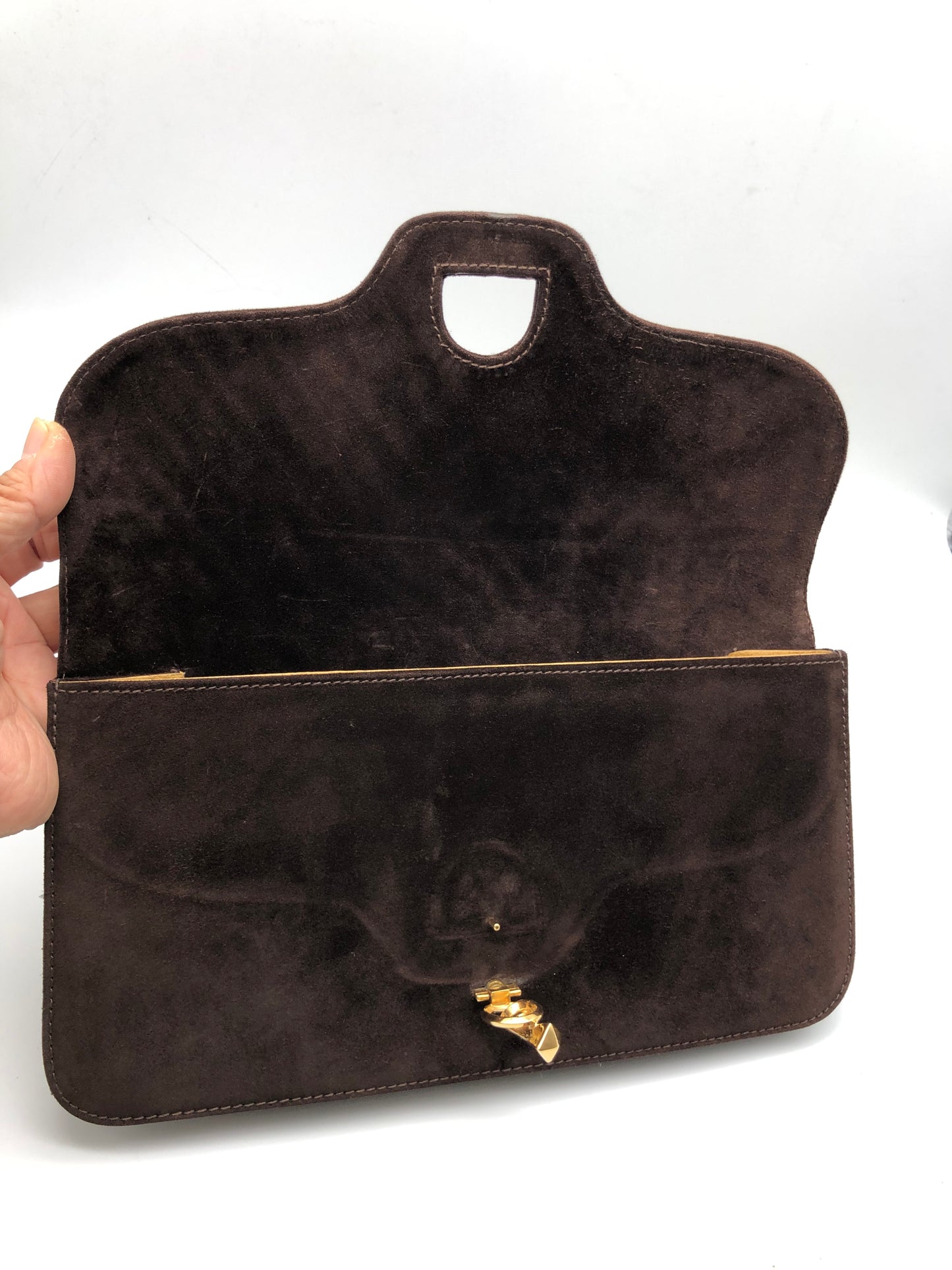 Authentic GUCCI Dark Brown Suede Clutch Added Strap Shoulder Bag