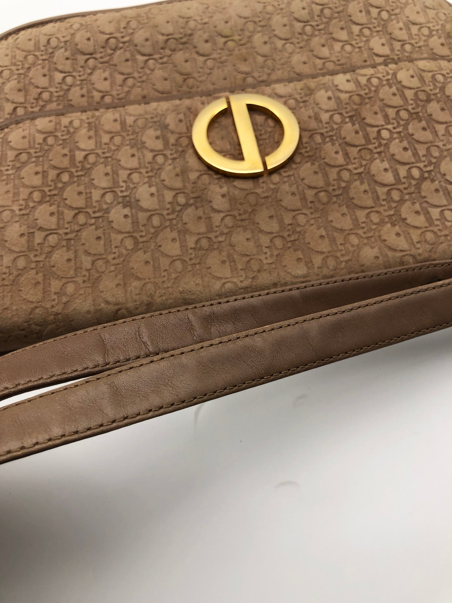 Authentic Christian Dior Brown Suede Trotter Shoulder/Crossbody Bag