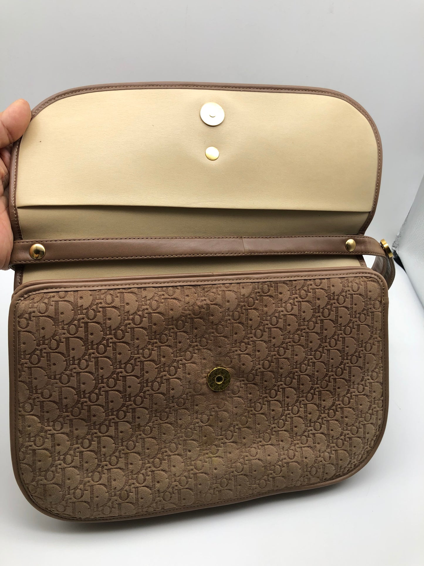 Authentic Christian Dior Brown Suede Trotter Shoulder/Crossbody Bag