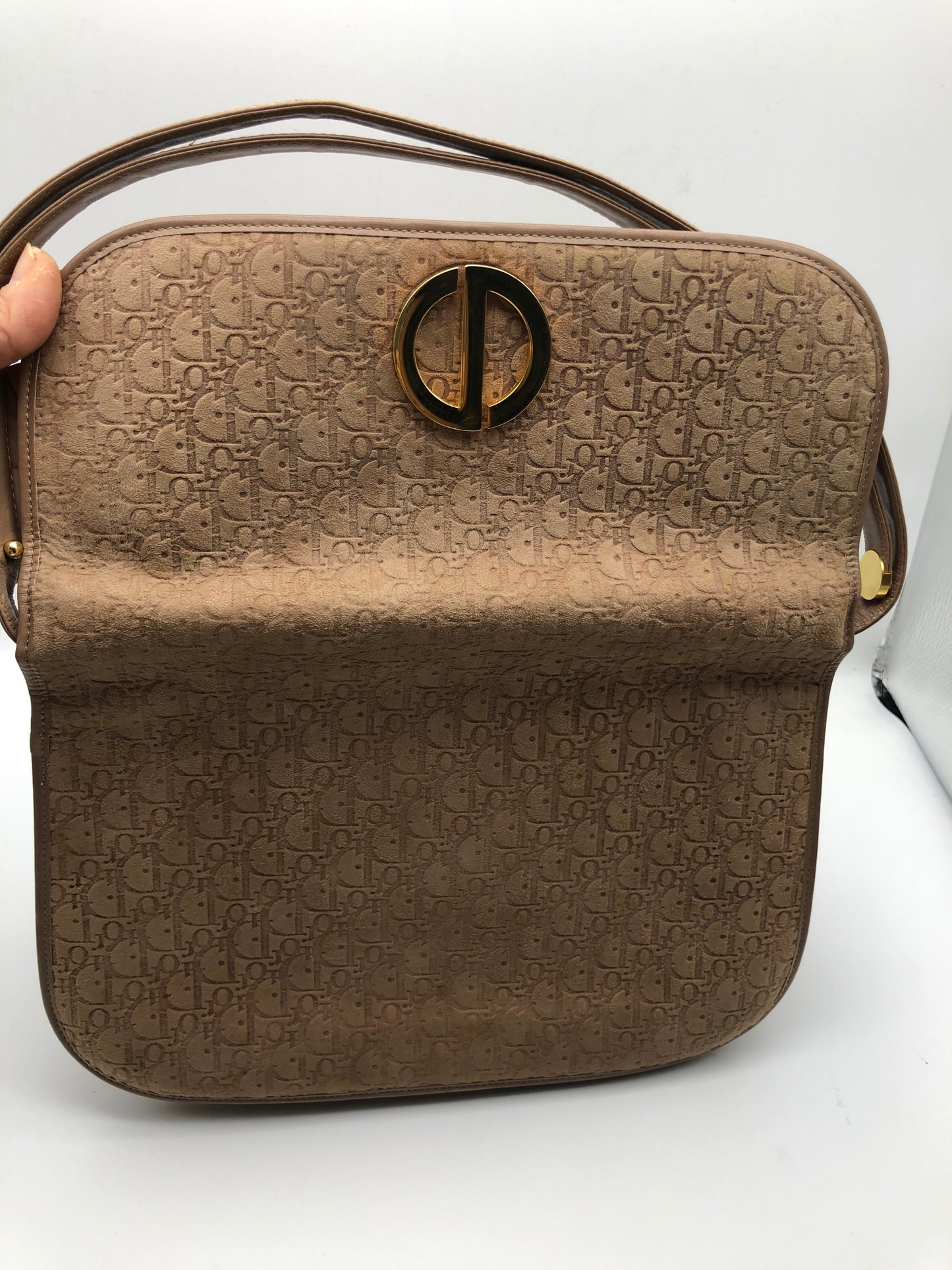 Authentic Christian Dior Brown Suede Trotter Shoulder/Crossbody Bag
