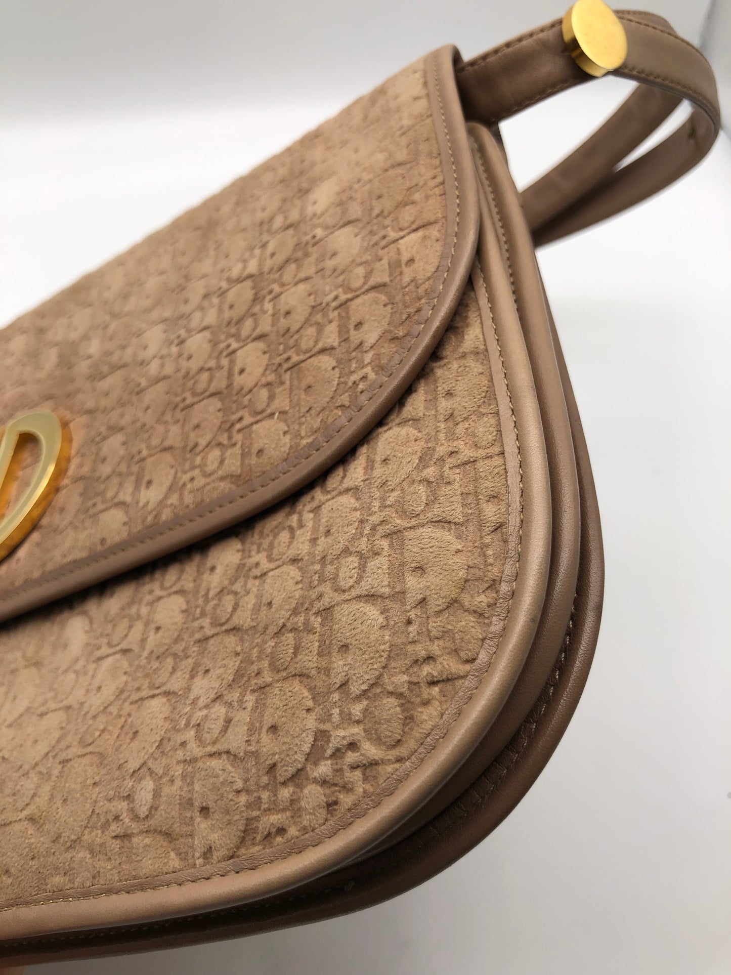 Authentic Christian Dior Brown Suede Trotter Shoulder/Crossbody Bag