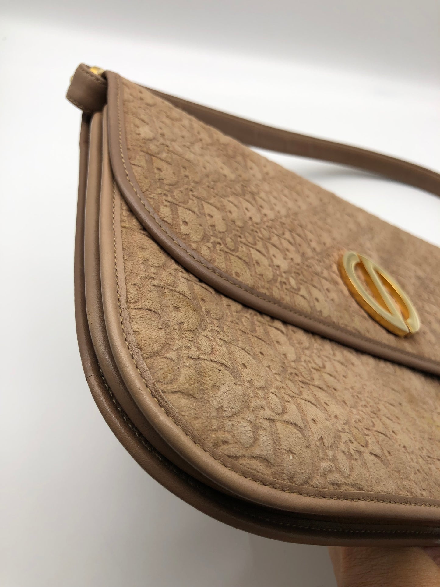 Authentic Christian Dior Brown Suede Trotter Shoulder/Crossbody Bag