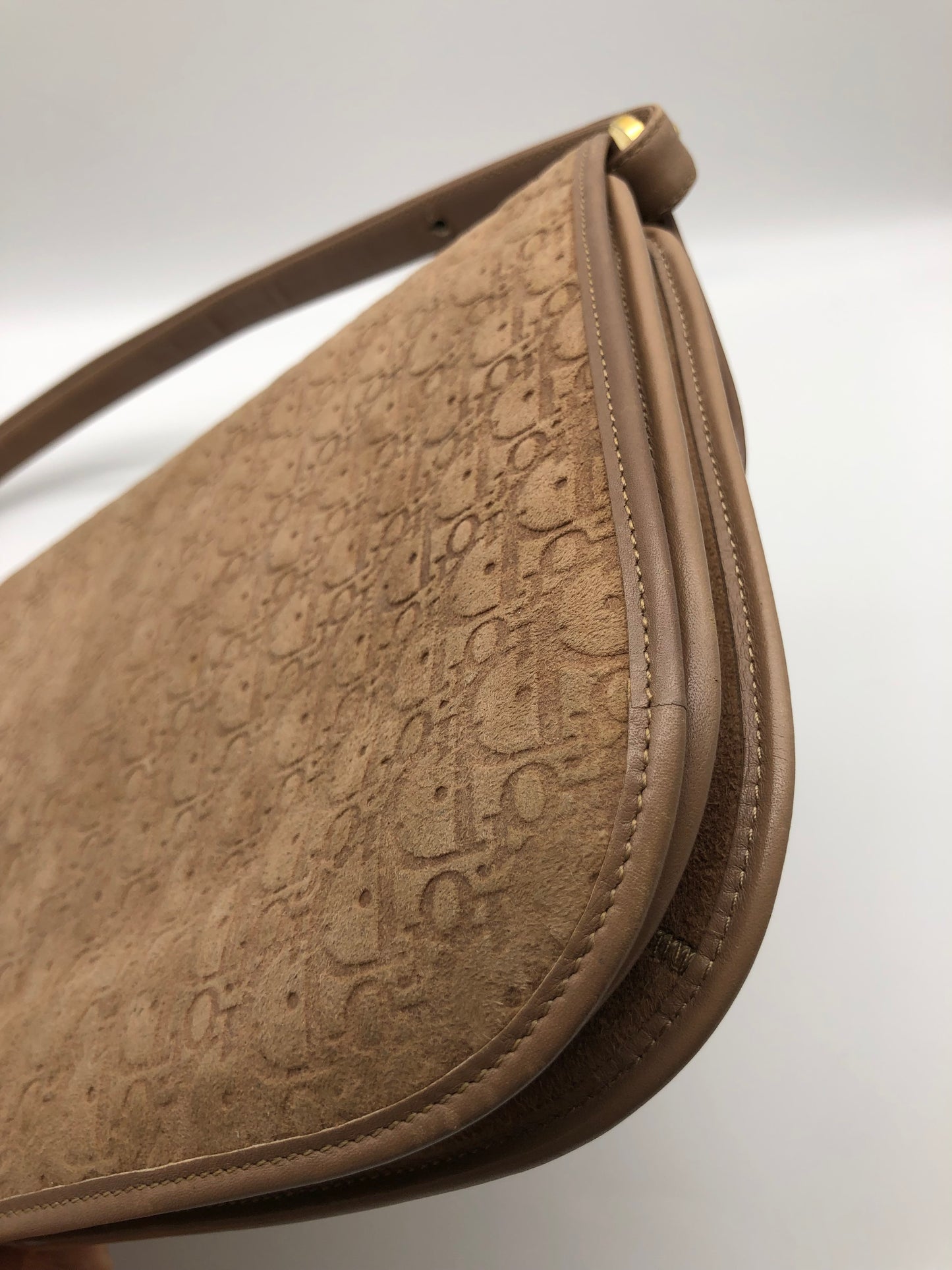 Authentic Christian Dior Brown Suede Trotter Shoulder/Crossbody Bag