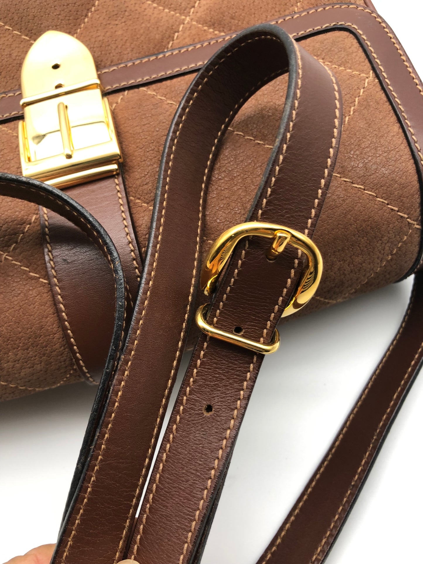 Authentic Gucci Brown Quilted Suede Box Shape Shoulder Crossbody Bag