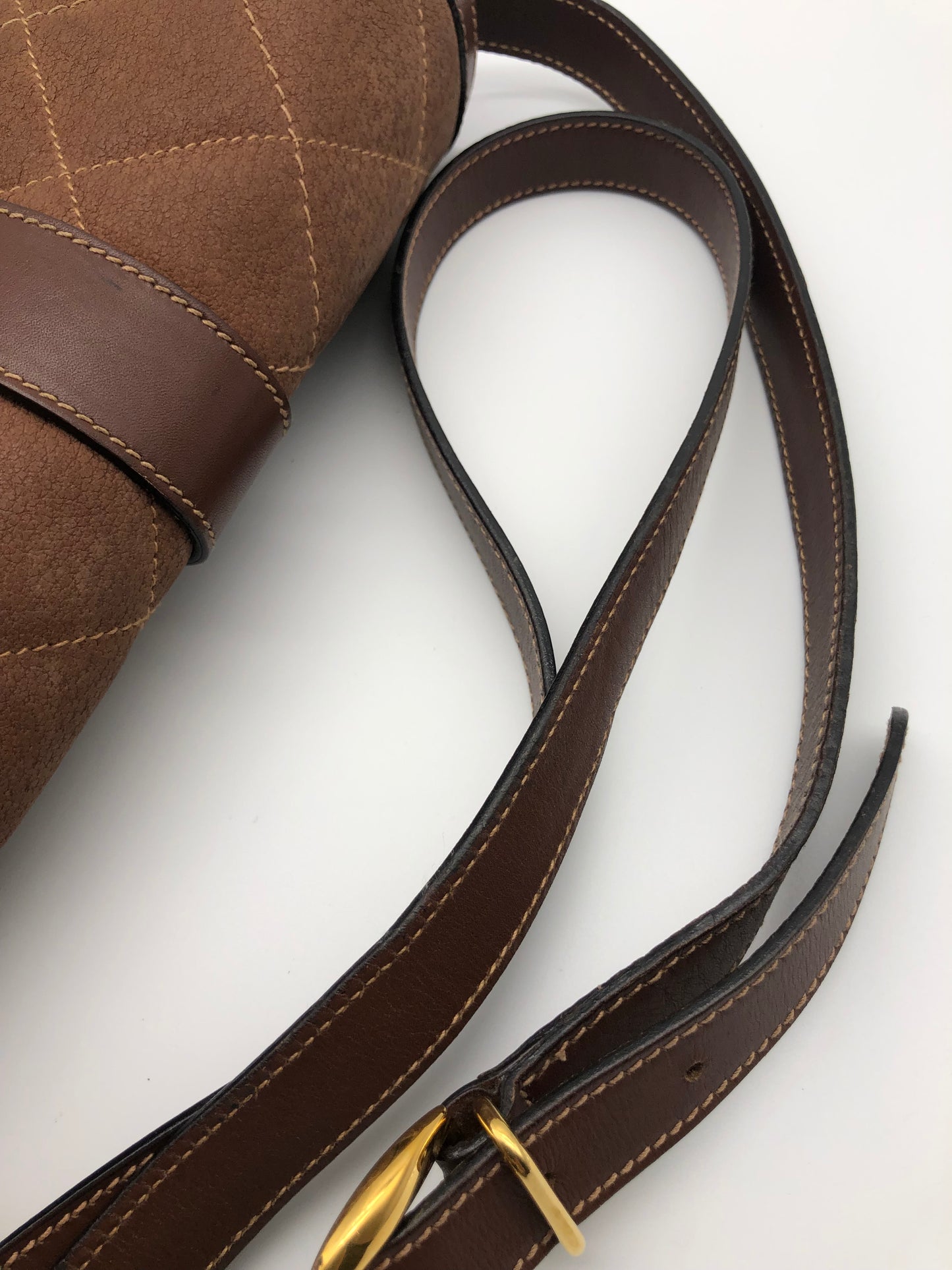Authentic Gucci Brown Quilted Suede Box Shape Shoulder Crossbody Bag