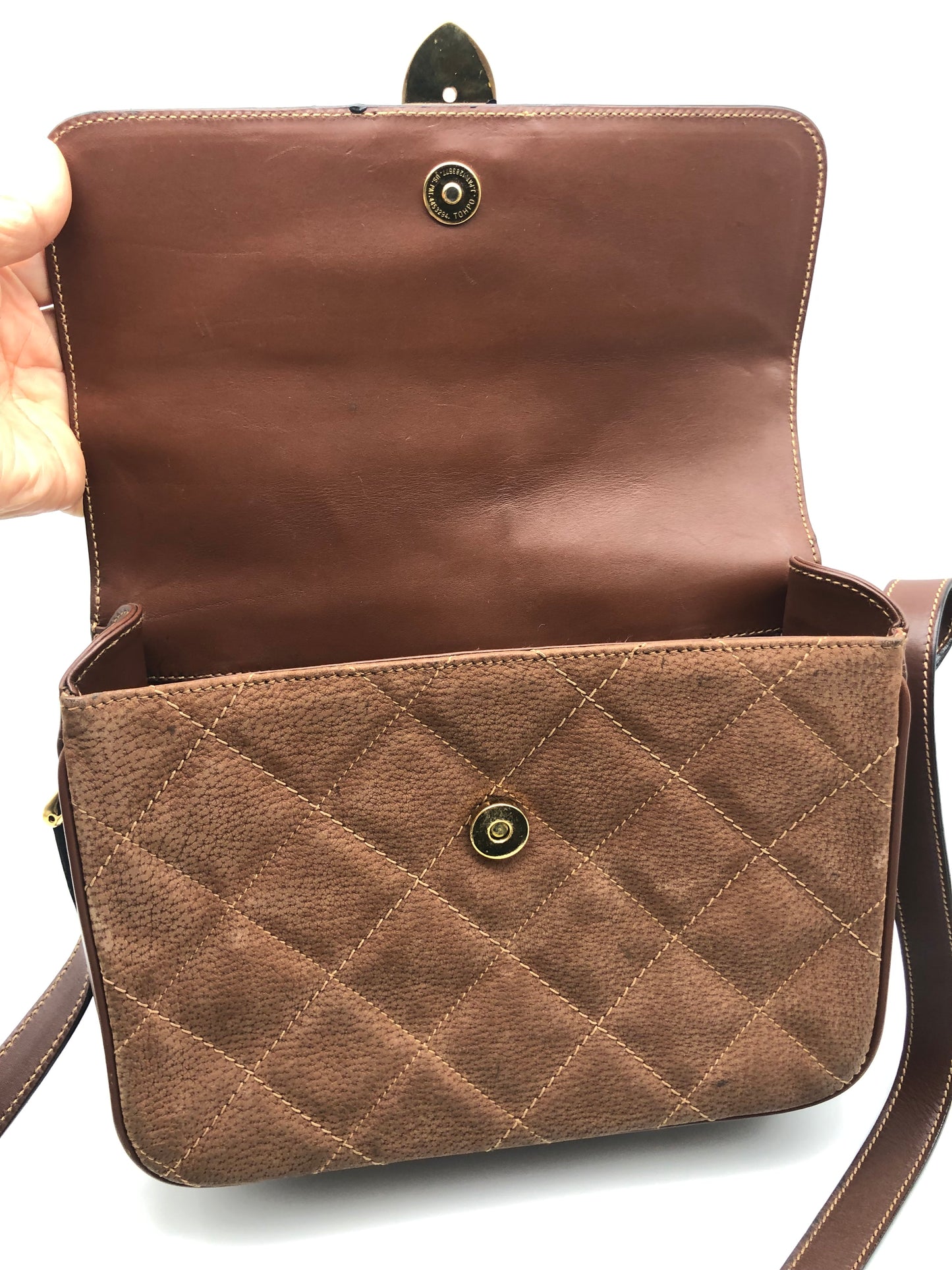Authentic Gucci Brown Quilted Suede Box Shape Shoulder Crossbody Bag