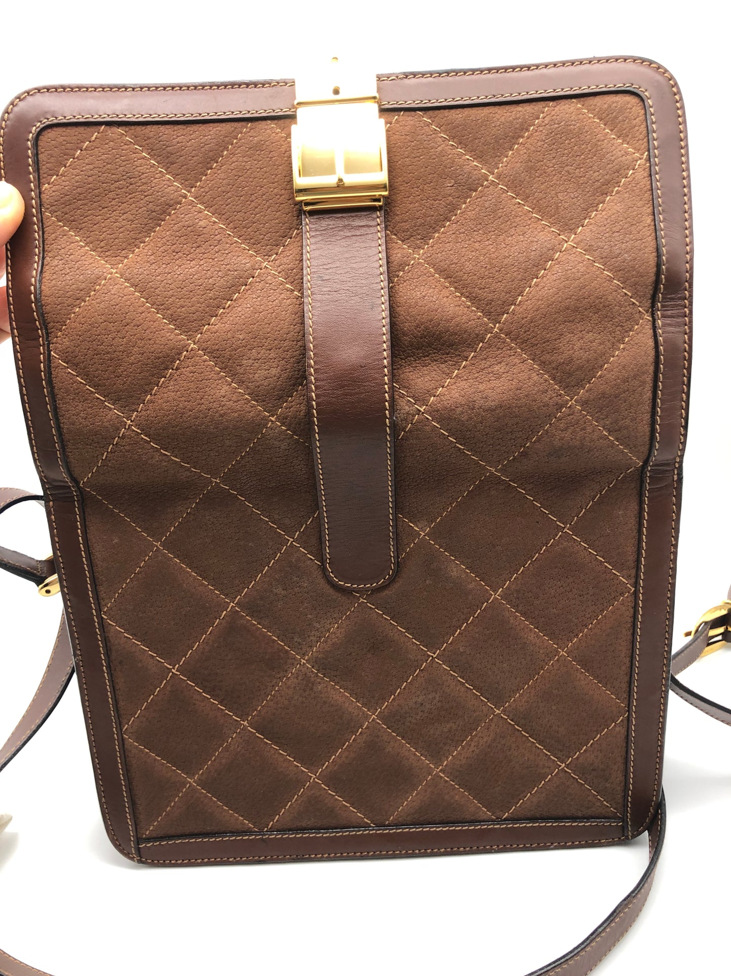 Authentic Gucci Brown Quilted Suede Box Shape Shoulder Crossbody Bag