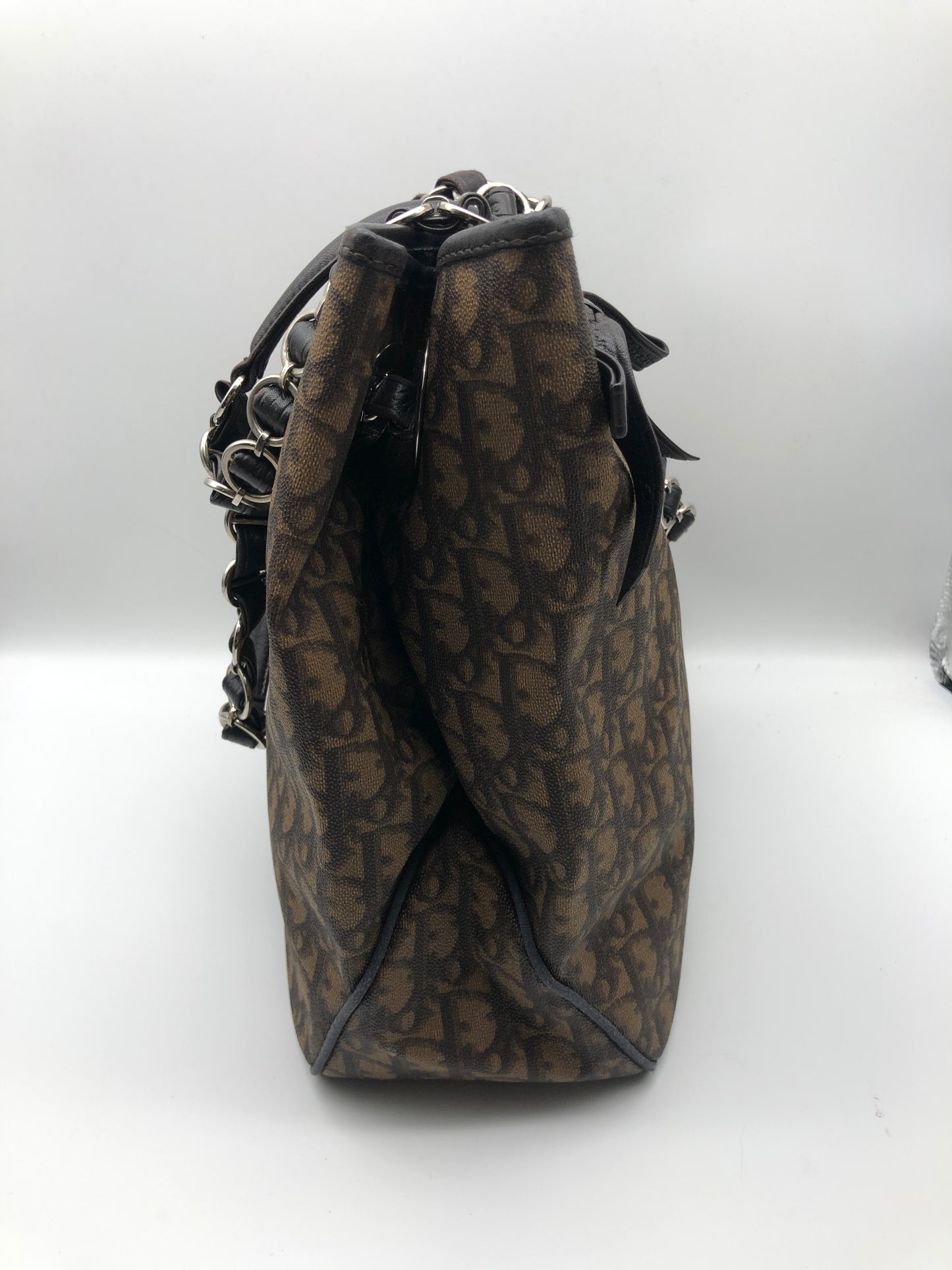Authentic Christian Dior Dark BrownTrotter Romantique Tote Bag