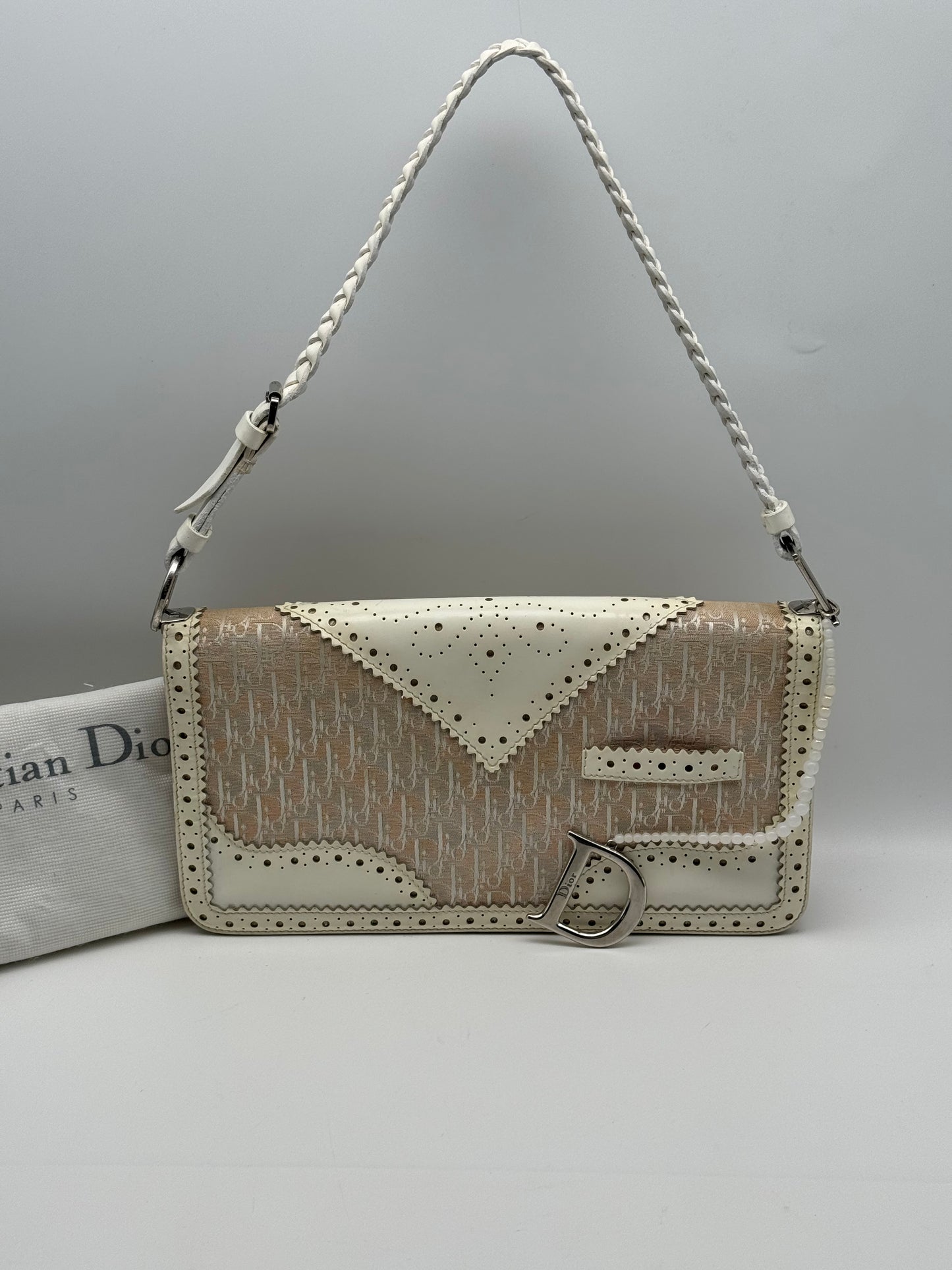 Authentic Christian Dior D'trick White & Pink Shoulder Bag