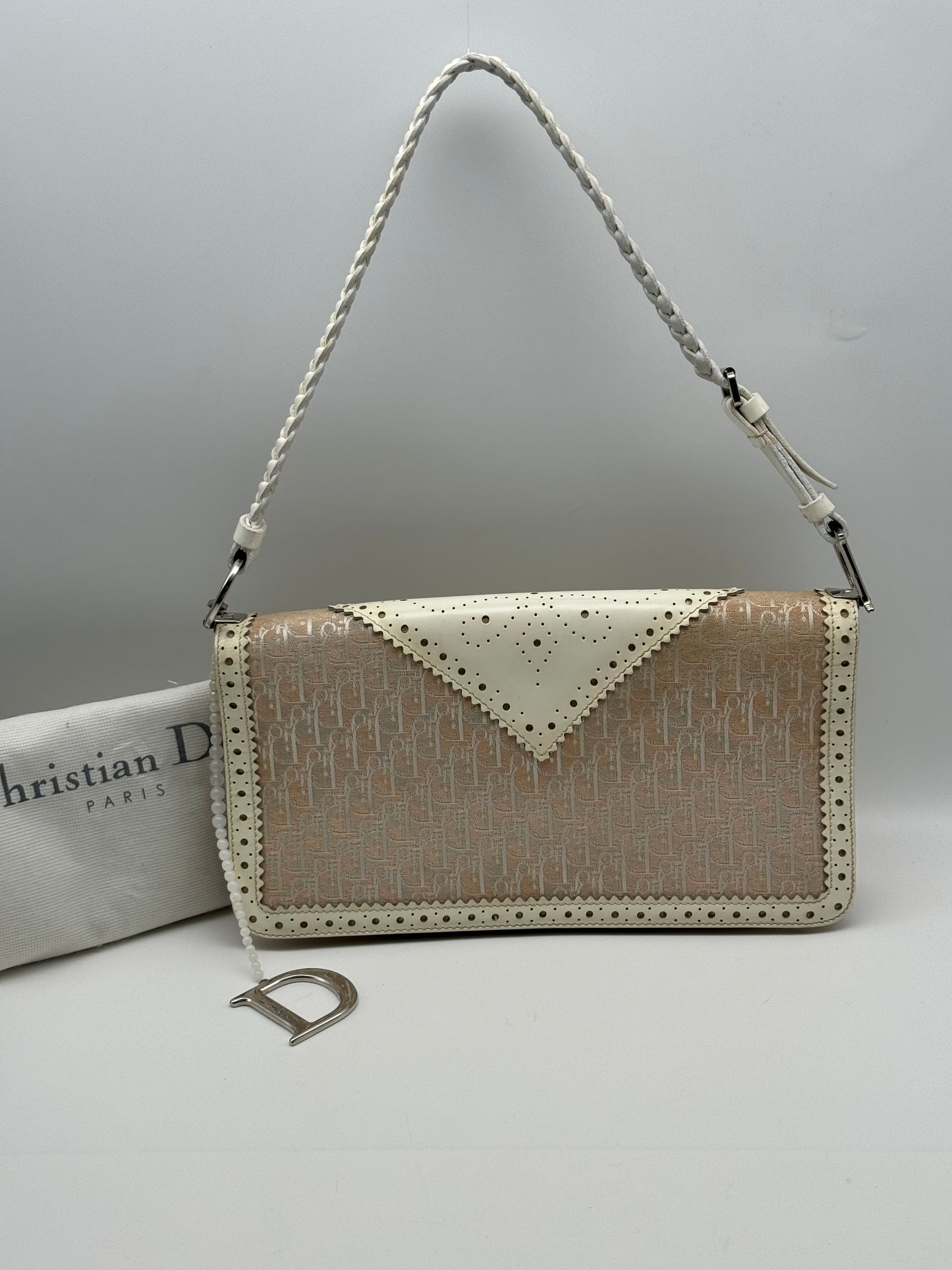 Authentic Christian Dior D'trick White & Pink Shoulder Bag