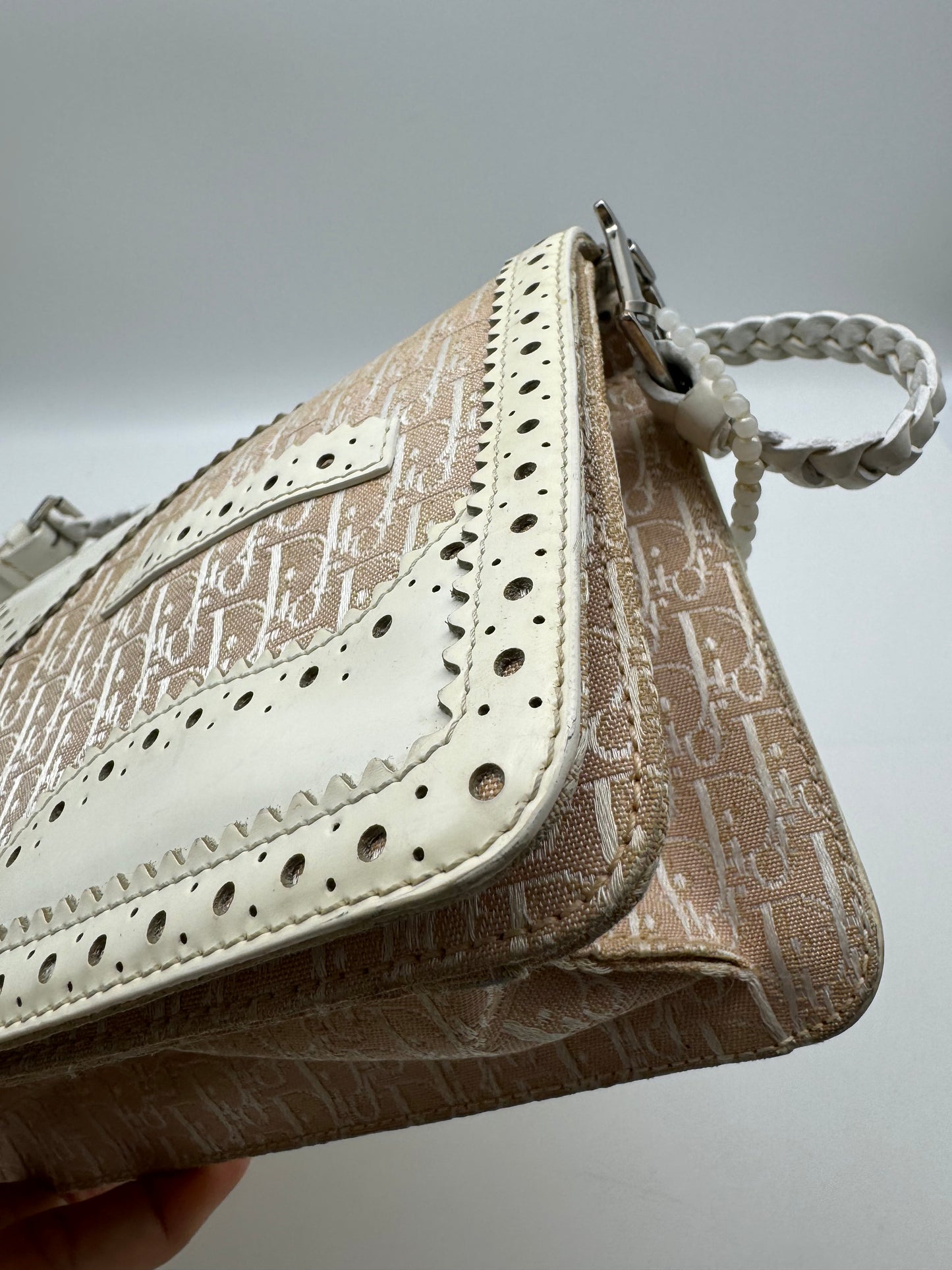 Authentic Christian Dior D'trick White & Pink Shoulder Bag
