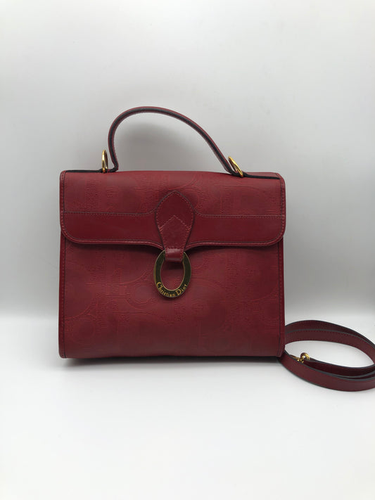Authentic Christian Dior Vintage Red Dior Logo Canvas Crossbody Hand Bag