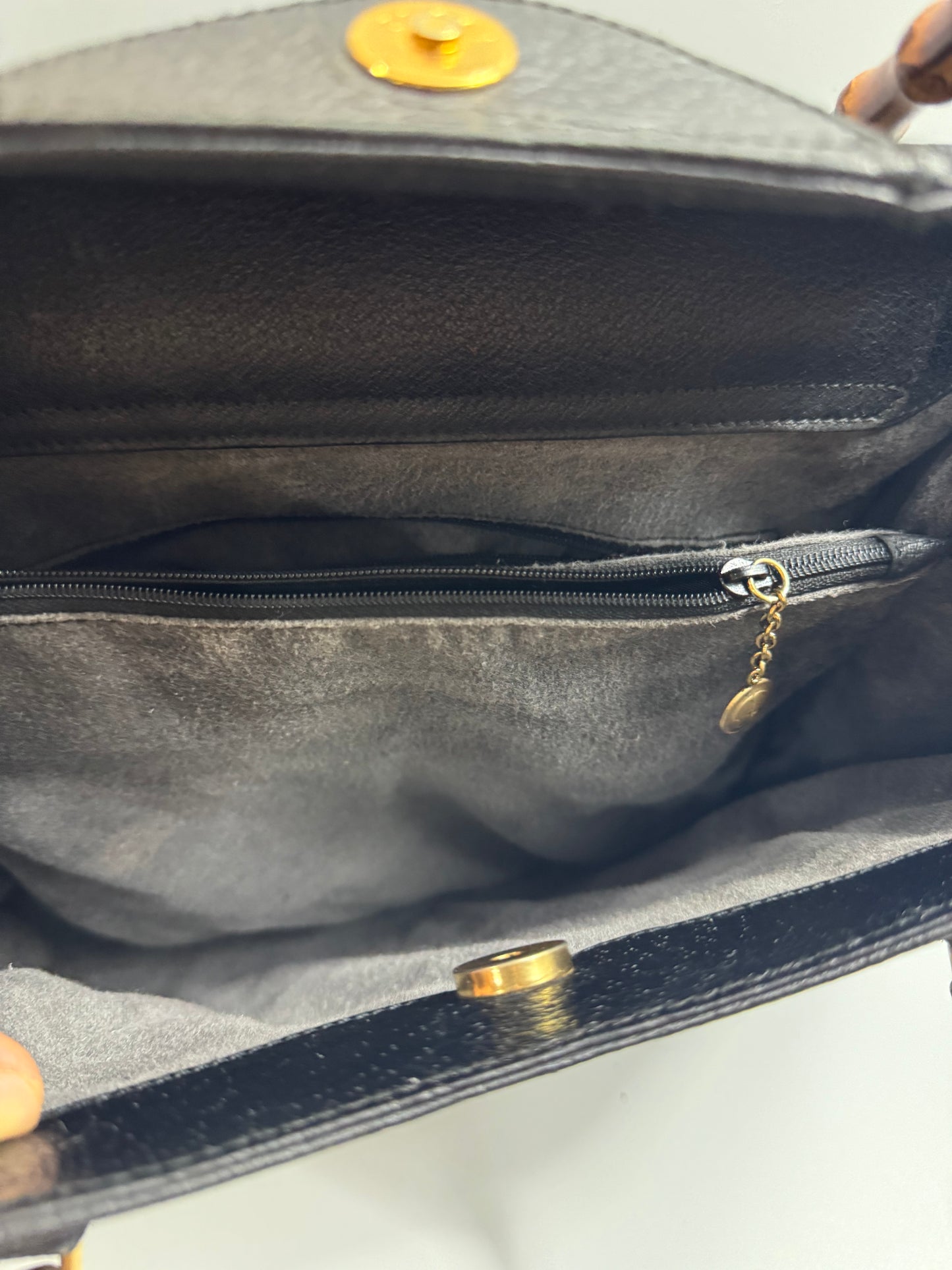 Authentic GUCCI Vintage Bamboo Handles Black Leather Diana Tote
