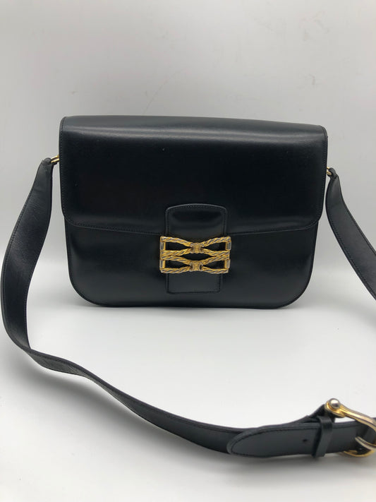 Authentic Celine Vintage Black Leather Shoulder Bag