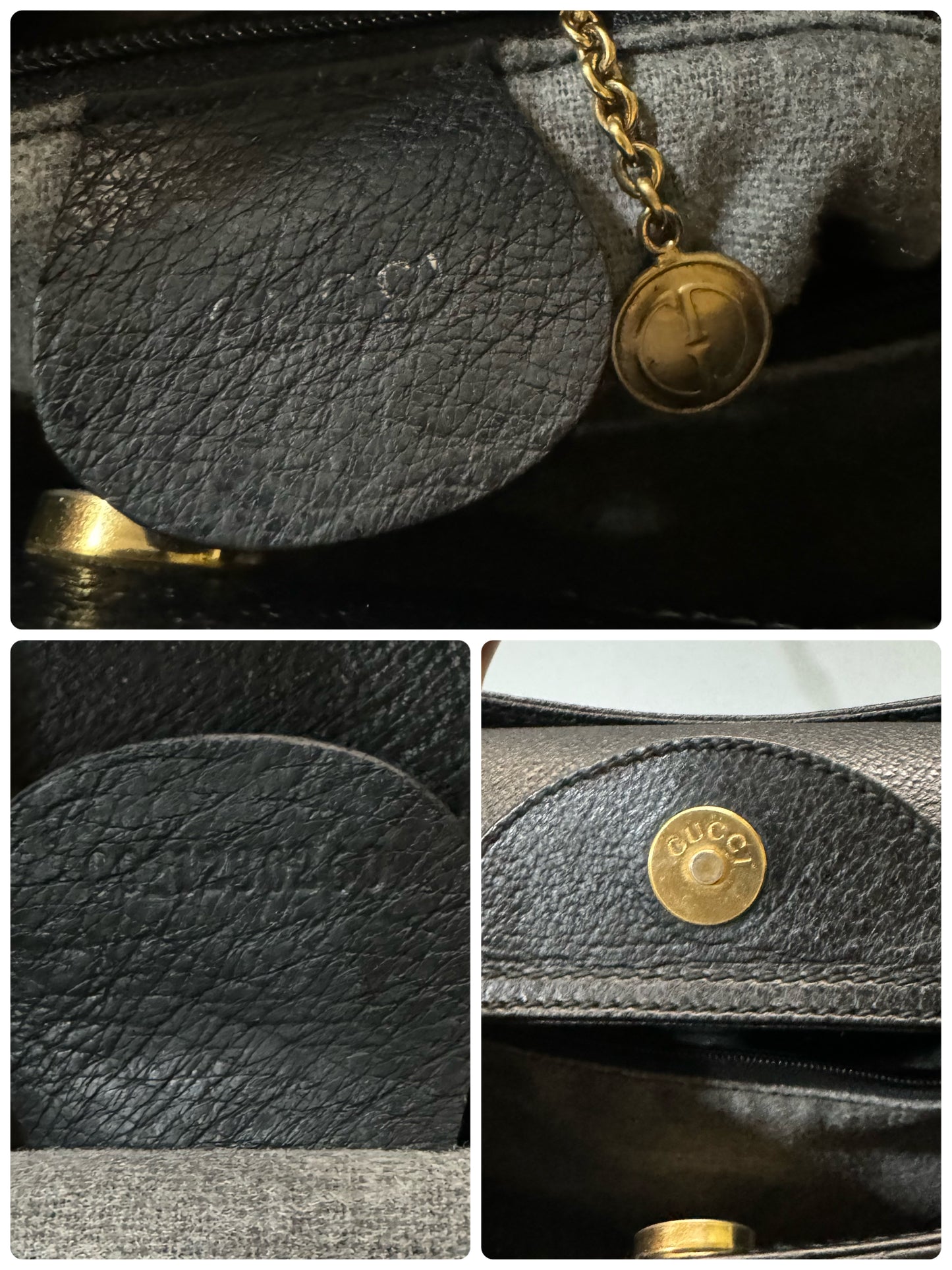 Authentic GUCCI Vintage Bamboo Handles Black Leather Diana Tote