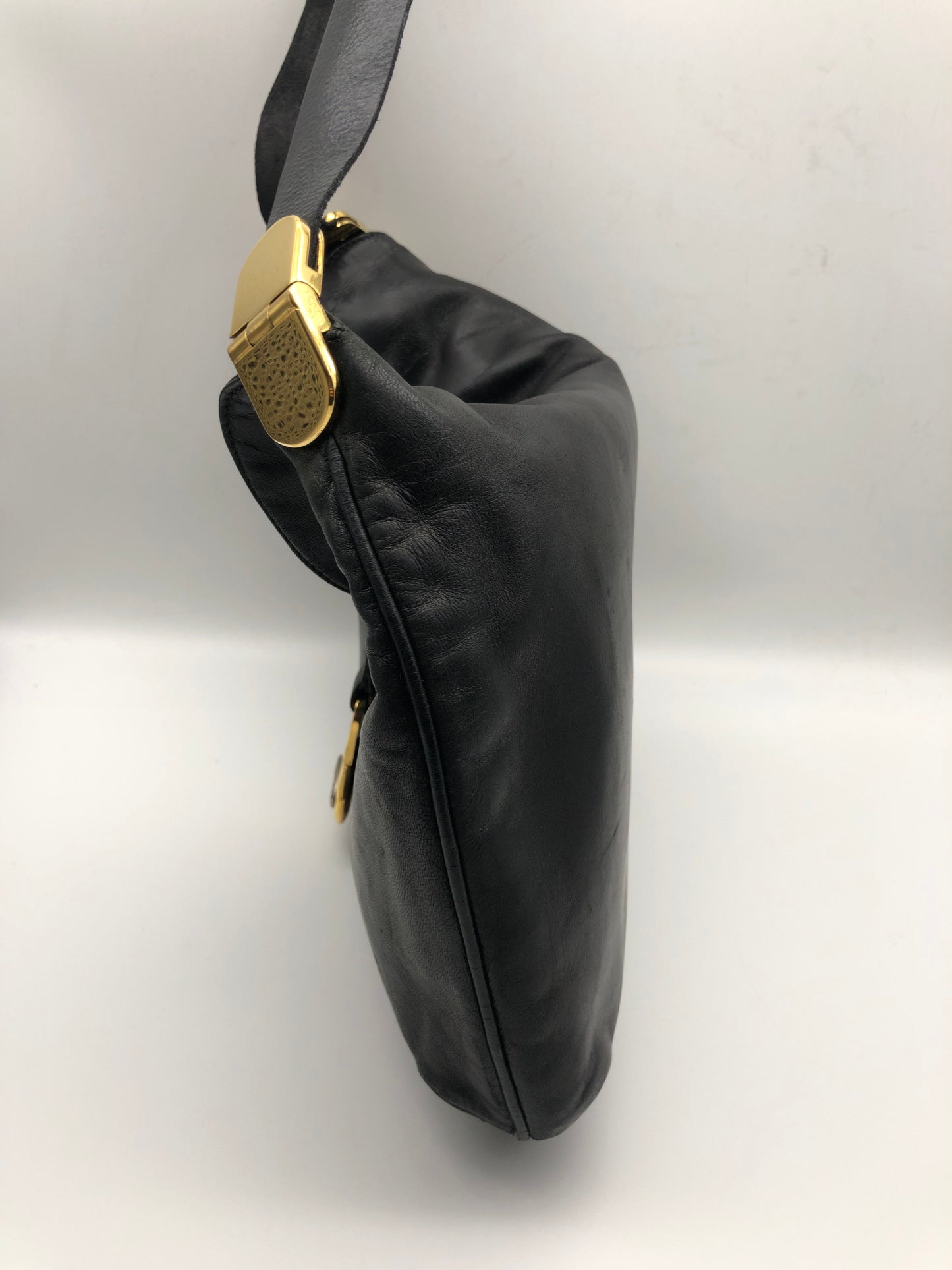 Authentic GUCCI Black Lamb Skin Leather Hobo Shoulder Bag