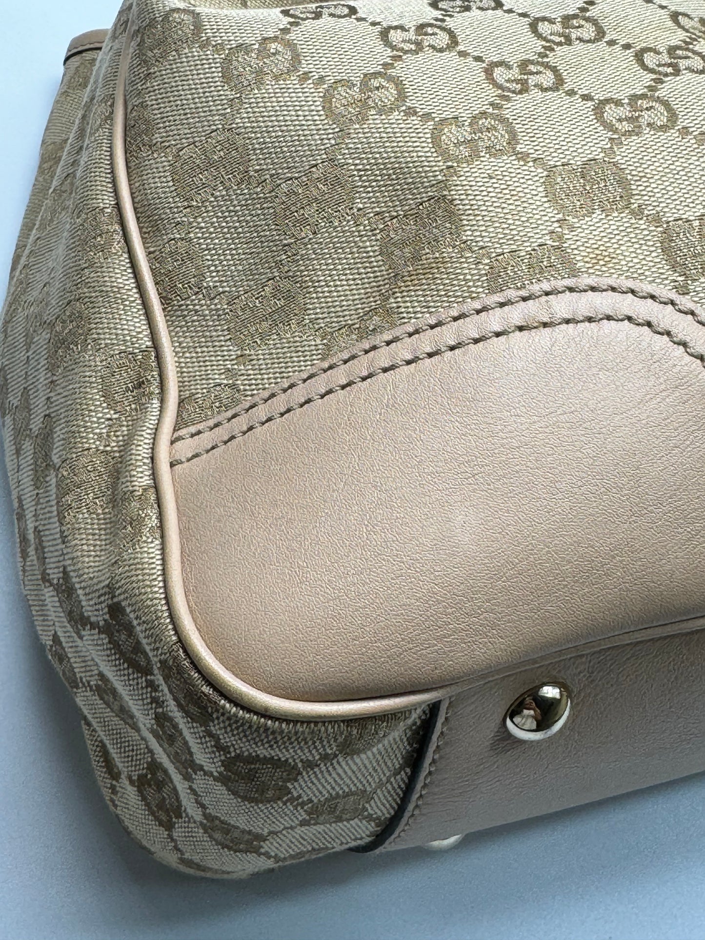 Authentic Gucci Princy Beige Cloth Pink Leather Trim Tote