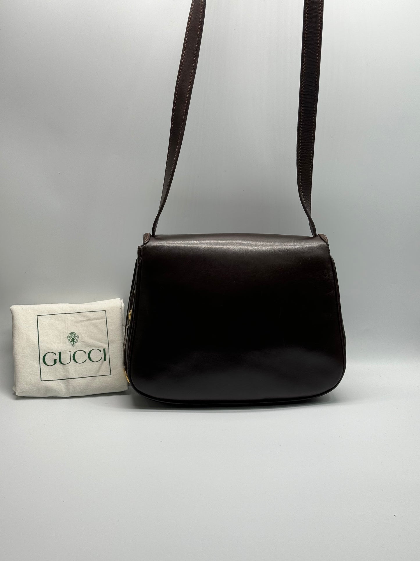 Authentic Gucci Vintage Dark Brown Leather Shoulder Bag