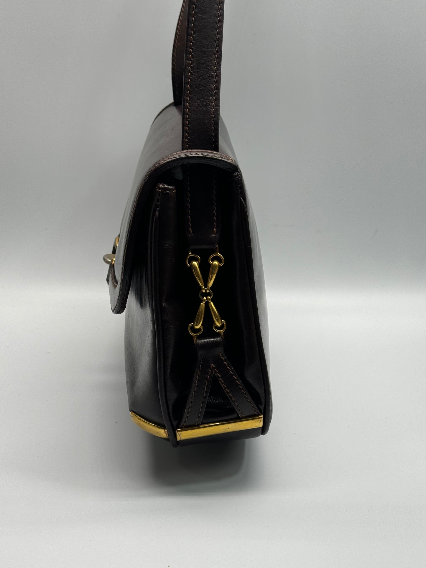 Authentic Gucci Vintage 1970s Dark Brown Leather Shoulder Bag