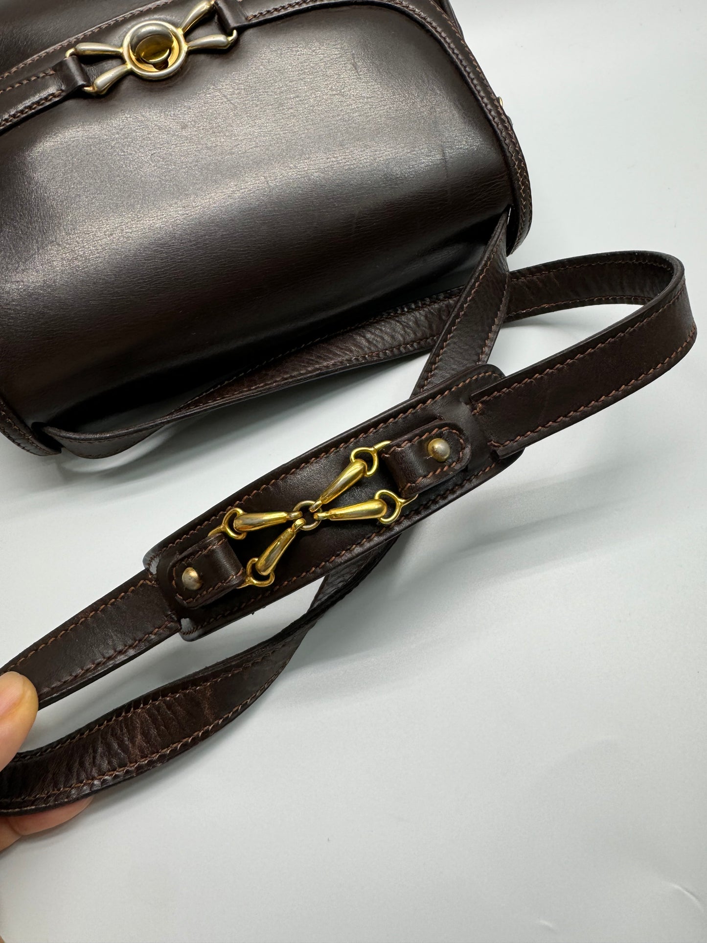 Authentic Gucci Vintage 1970s Dark Brown Leather Shoulder Bag