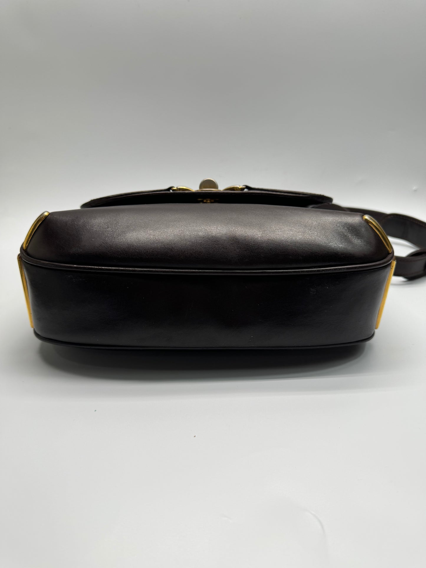 Authentic Gucci Vintage 1970s Dark Brown Leather Shoulder Bag