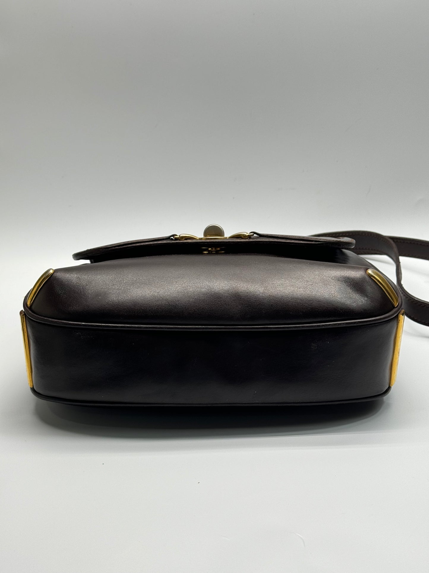 Authentic Gucci Vintage 1970s Dark Brown Leather Shoulder Bag