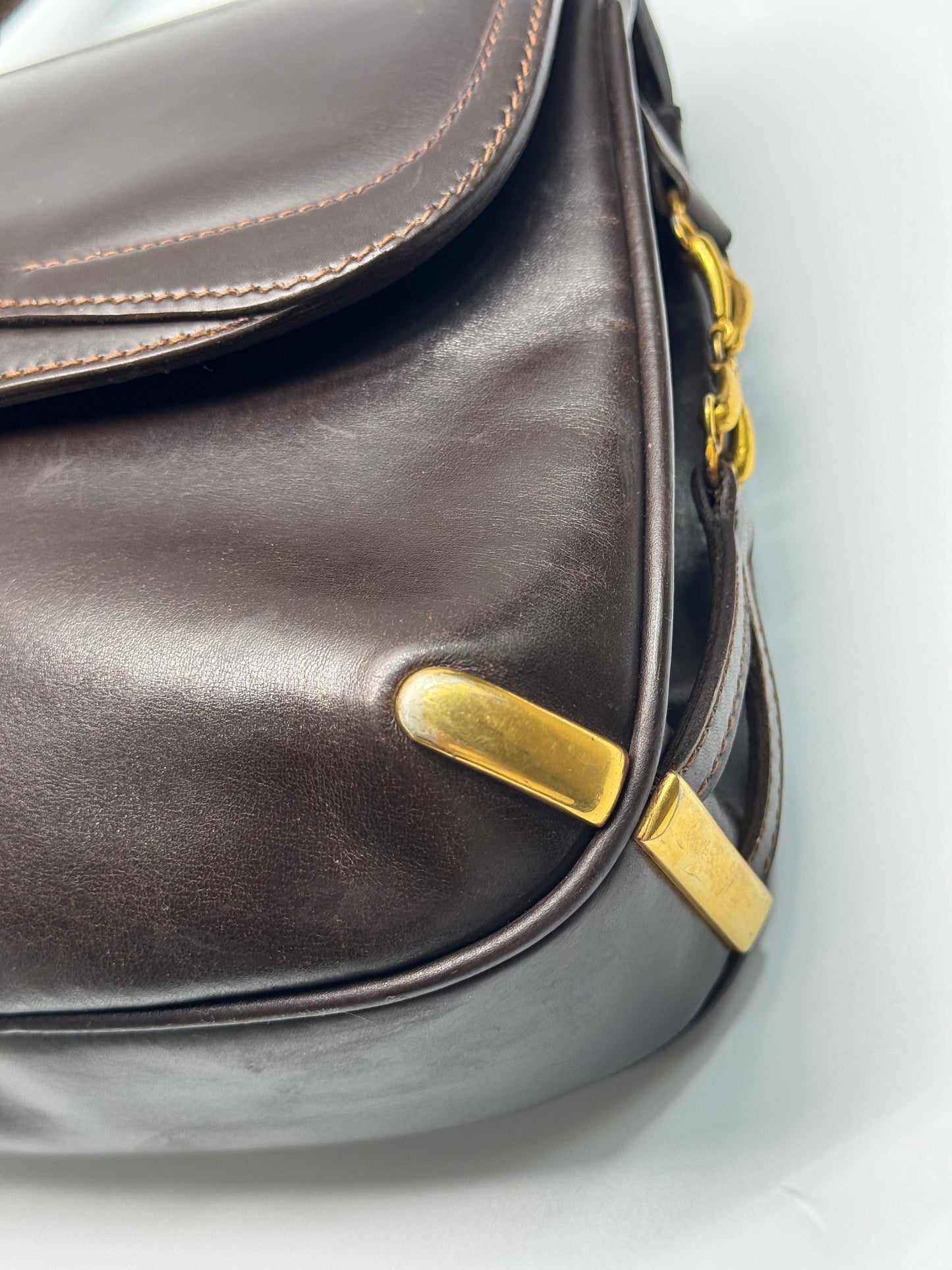 Authentic Gucci Vintage 1970s Dark Brown Leather Shoulder Bag