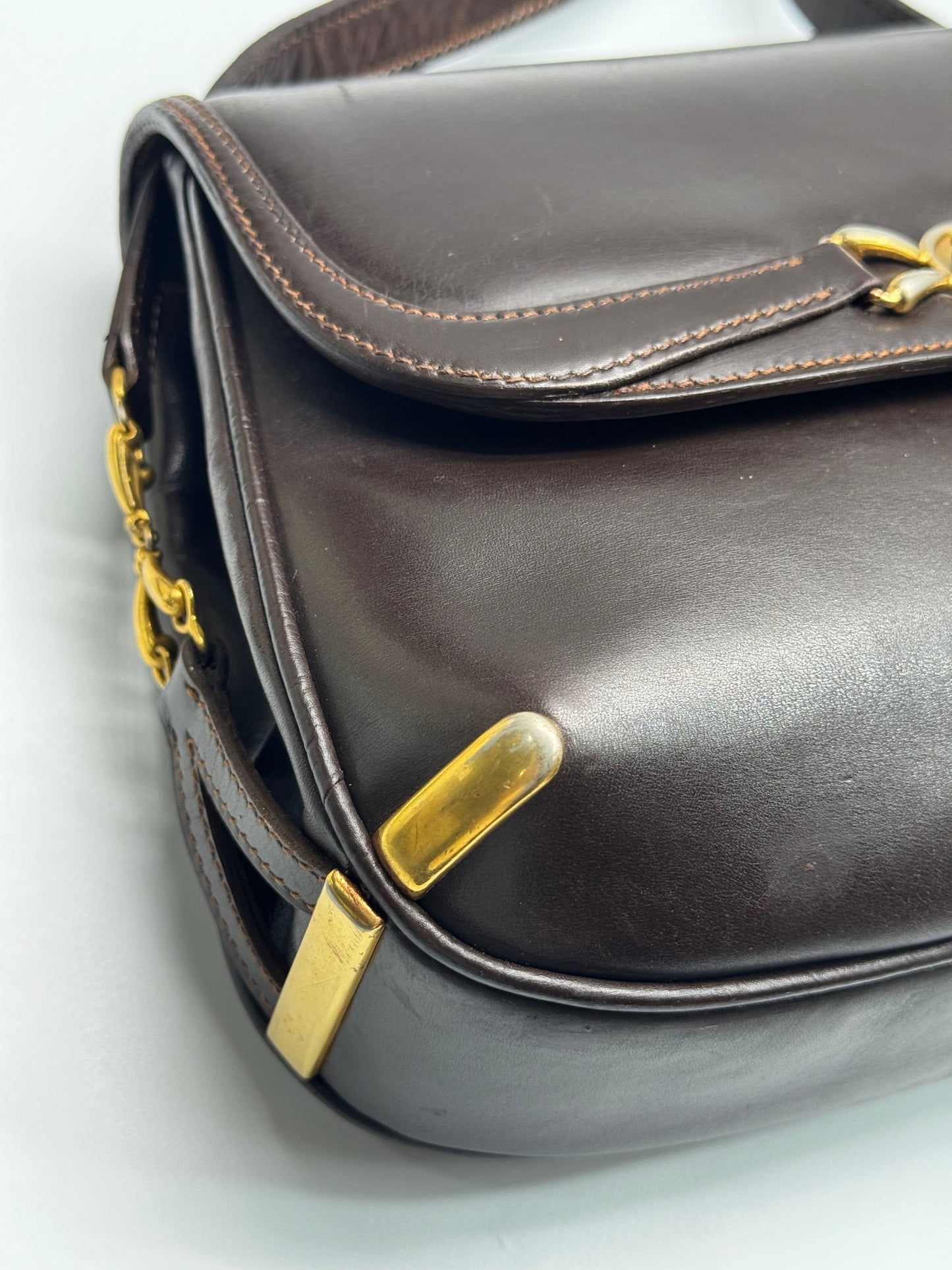 Authentic Gucci Vintage 1970s Dark Brown Leather Shoulder Bag