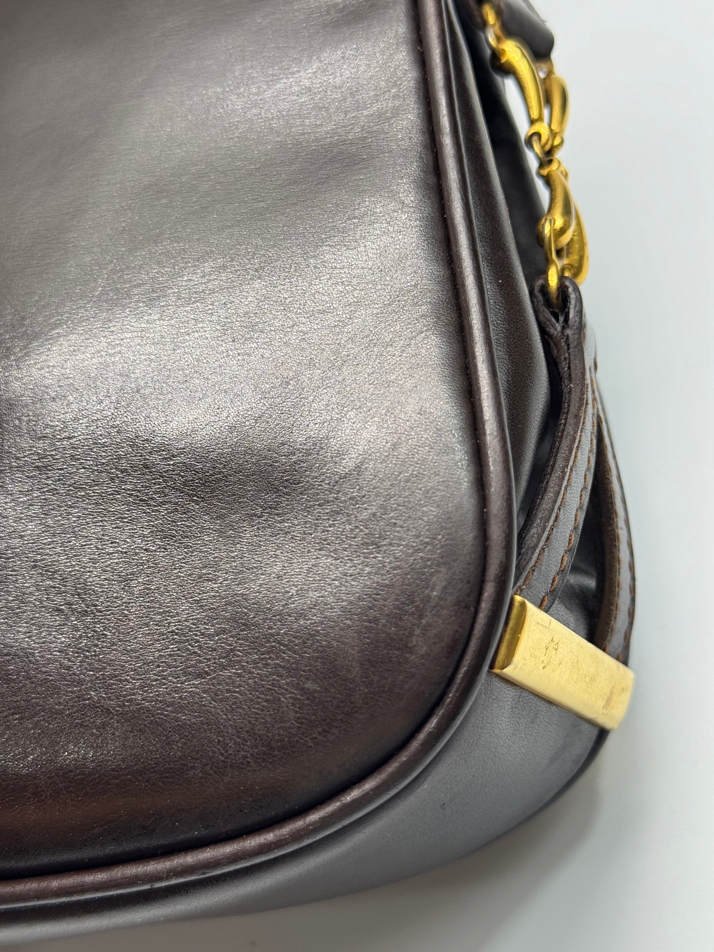 Authentic Gucci Vintage 1970s Dark Brown Leather Shoulder Bag
