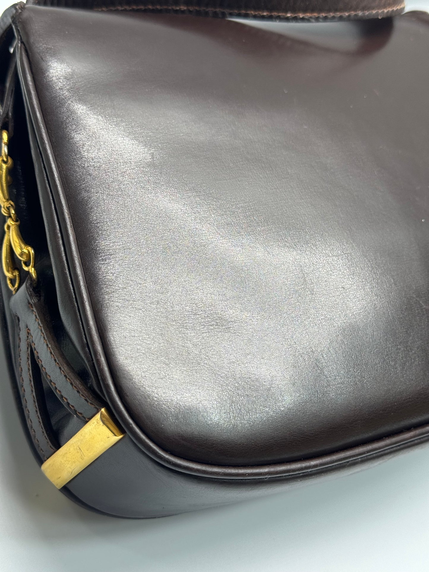 Authentic Gucci Vintage 1970s Dark Brown Leather Shoulder Bag