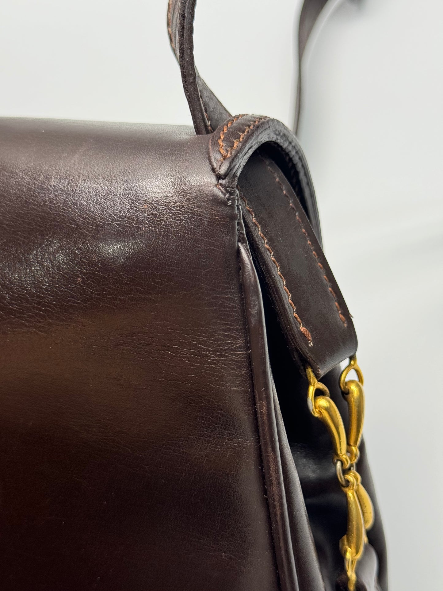 Authentic Gucci Vintage 1970s Dark Brown Leather Shoulder Bag
