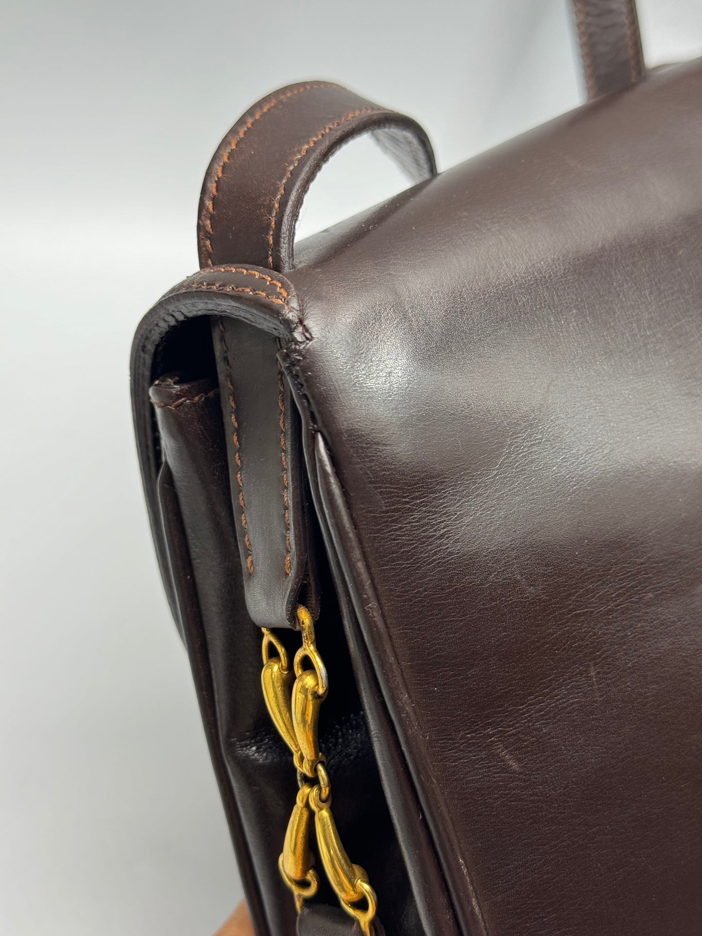 Authentic Gucci Vintage 1970s Dark Brown Leather Shoulder Bag