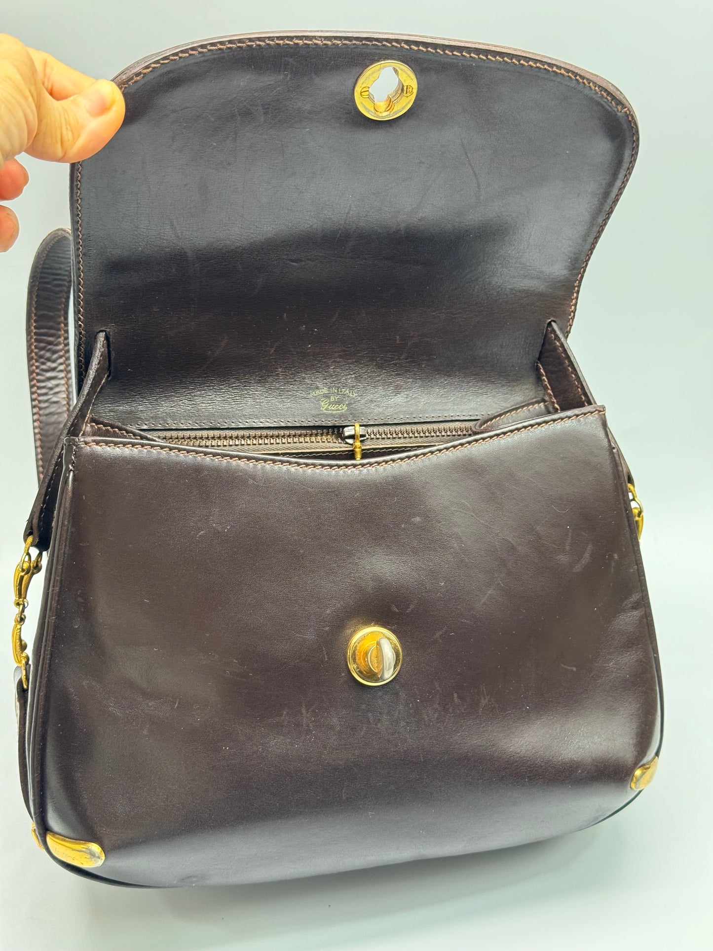 Authentic Gucci Vintage 1970s Dark Brown Leather Shoulder Bag