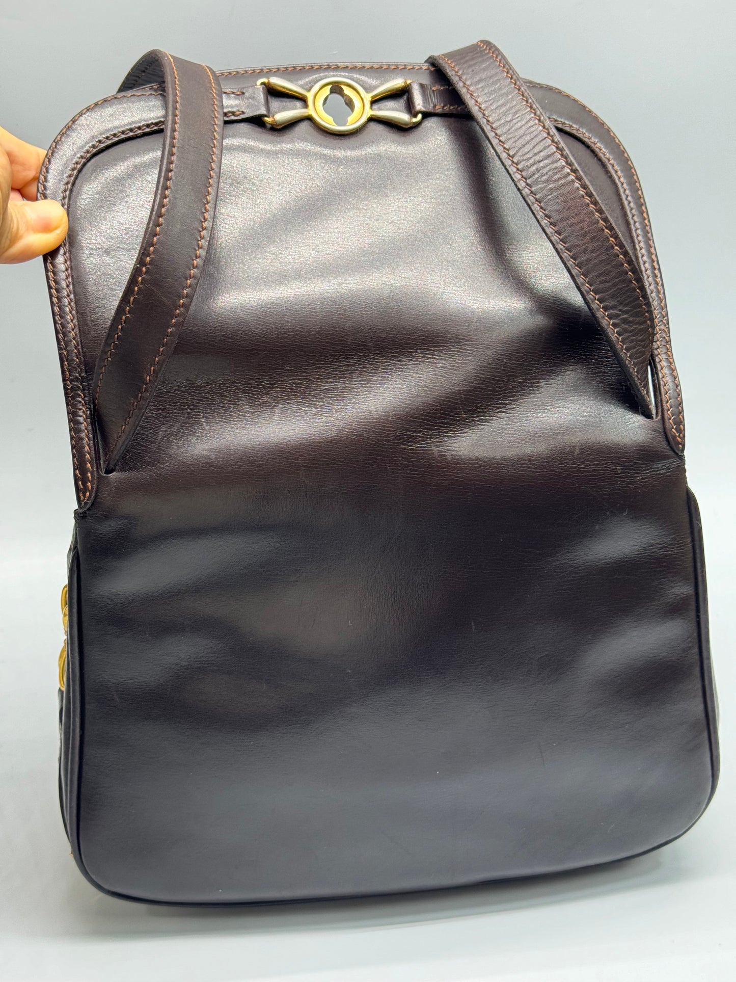 Authentic Gucci Vintage 1970s Dark Brown Leather Shoulder Bag