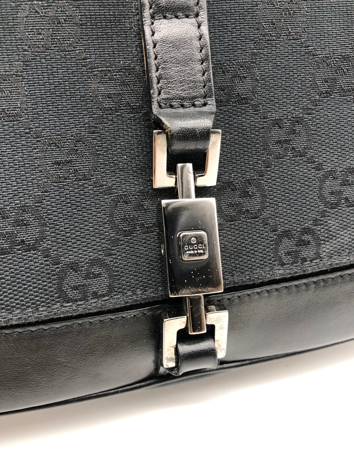 Authentic GUCCI Jackie Black Monogram Jacquard Cloth Shoulder Bag
